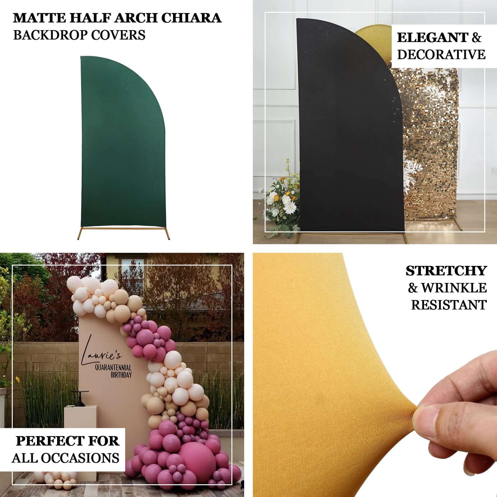 Custom-Fit Matte White Spandex Half Moon Wedding Arch Covers Set of 4 - Various Sizes