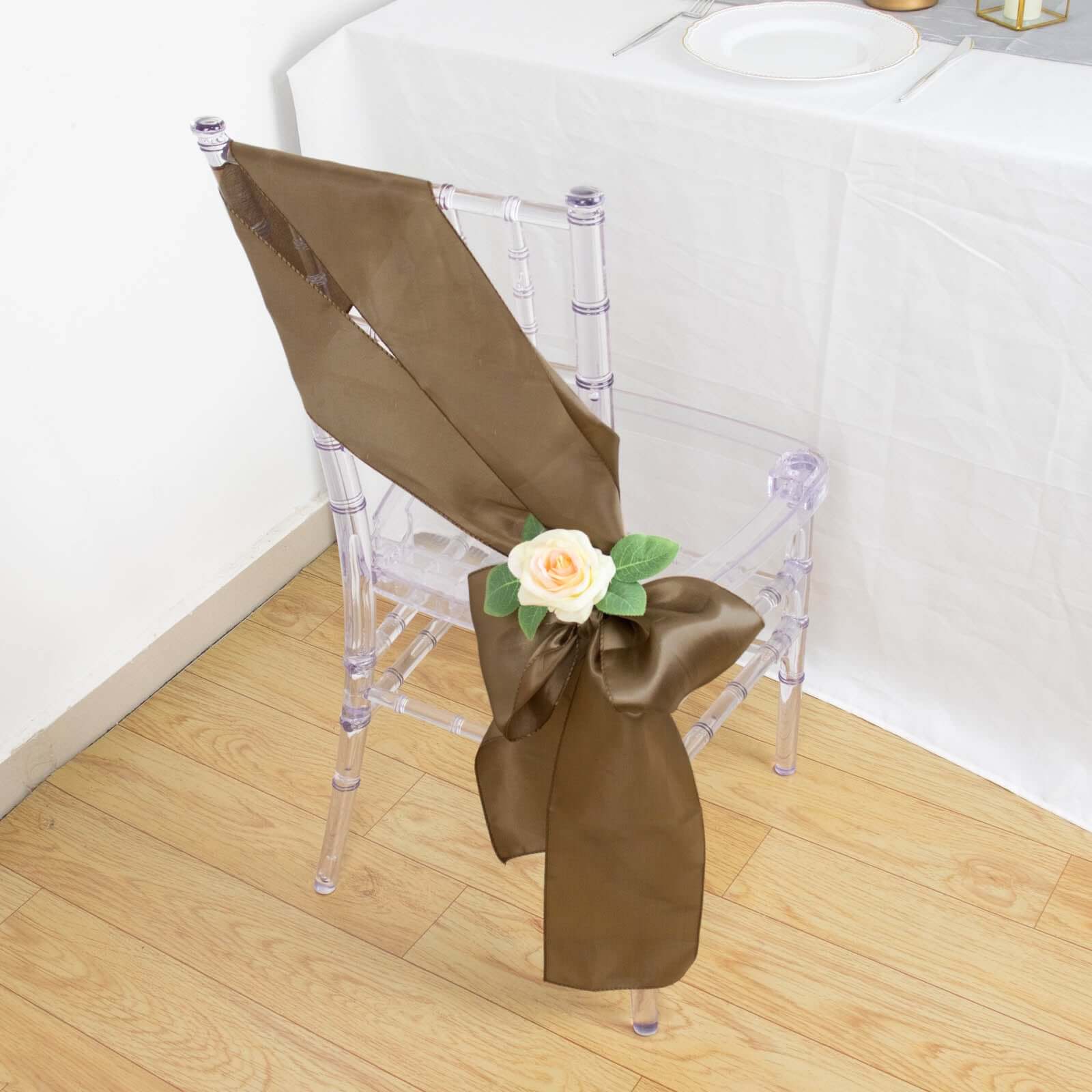 5-Piece Set of Taupe Satin Chair Sashes - Durable and Shiny 6x106 Bows