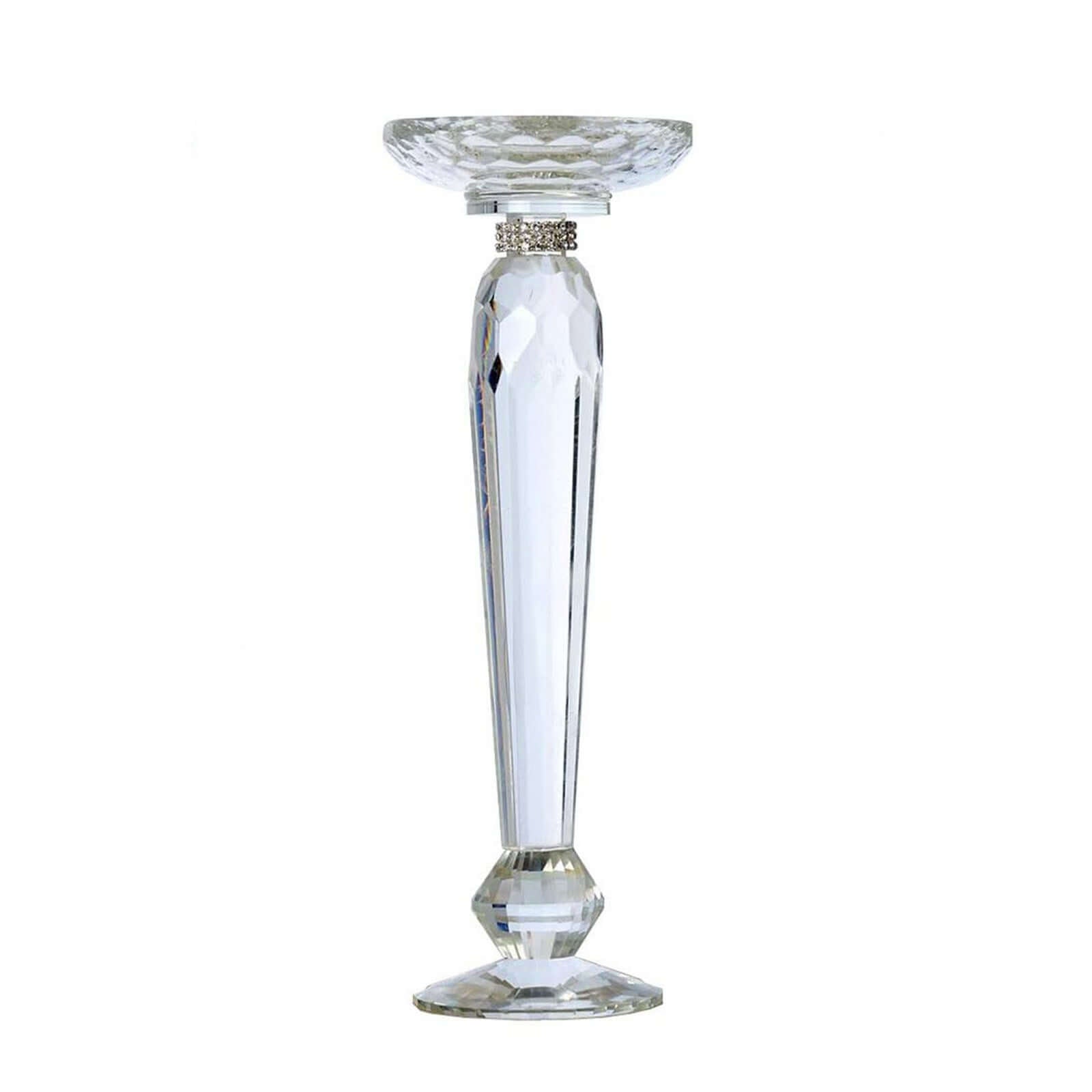 2-Pack 11-Inch Cut Crystal Glass Pillar Candle Holders for Decorative Use