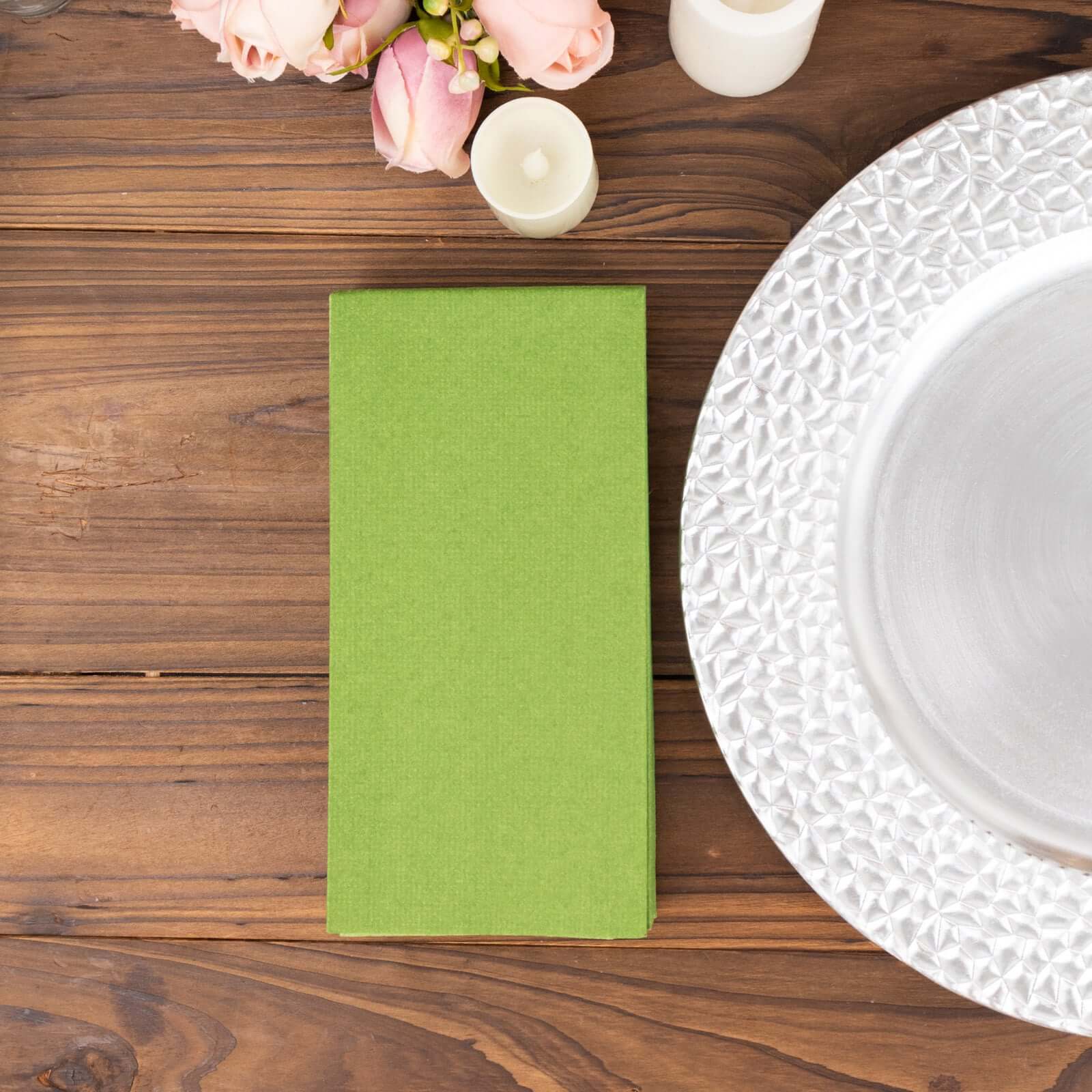 20-Pack Disposable Olive Green Airlaid Guest Towels - Linen-Like, Highly Absorbent Napkins