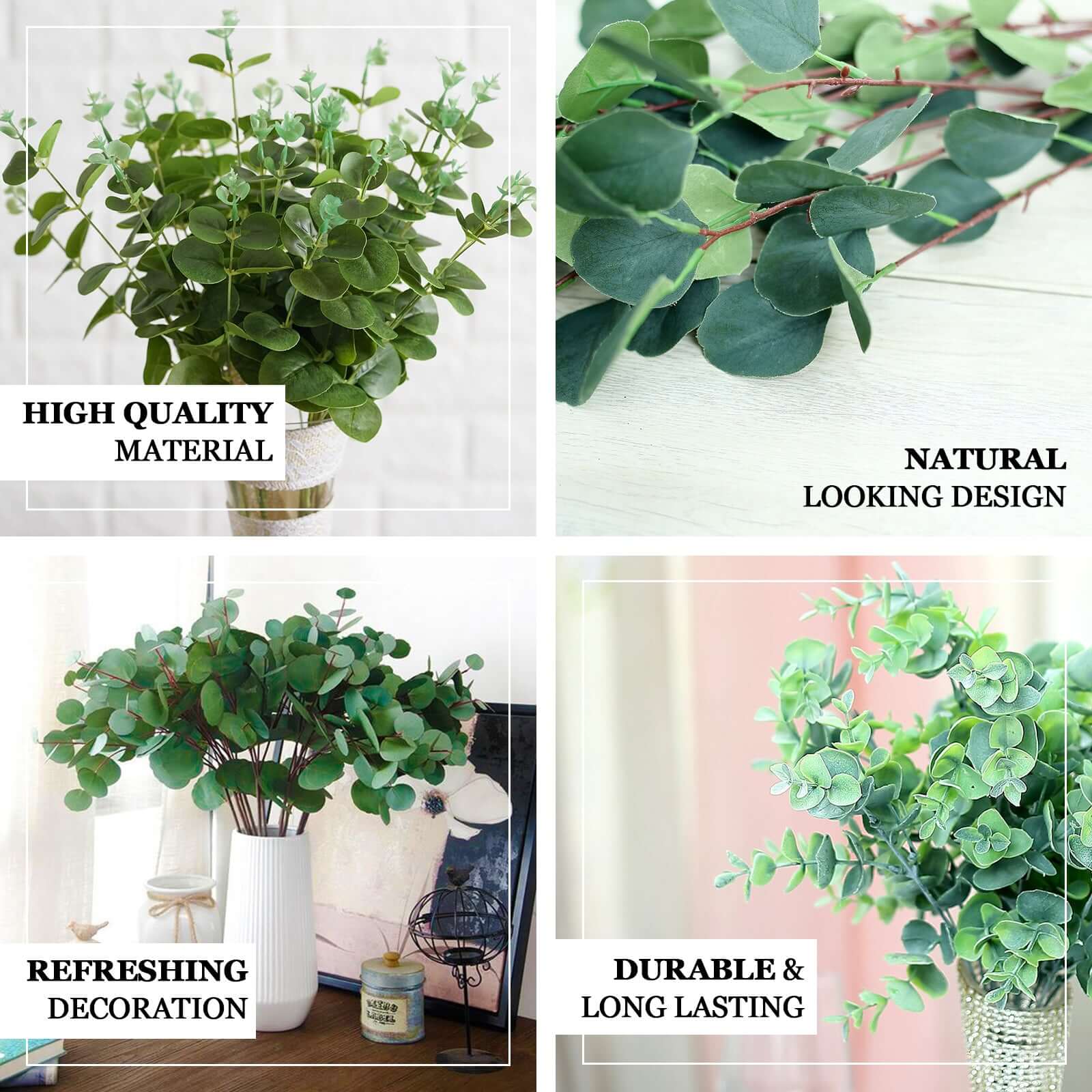 2 Pack Light Green Artificial Eucalyptus Branch Bouquets - 19 Inches