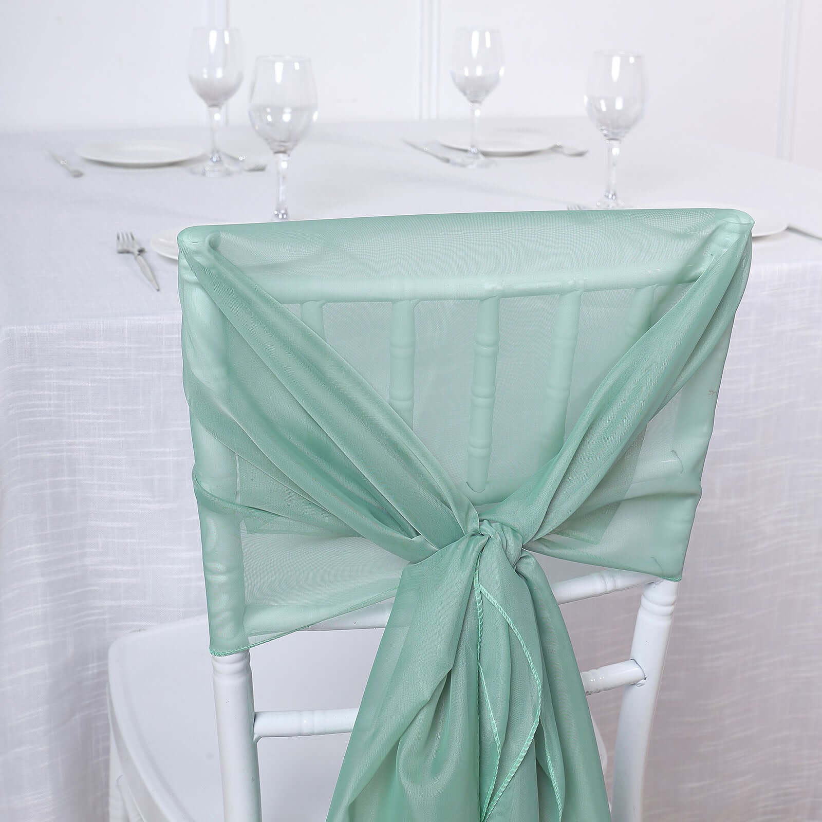 5-Pack Premium Eucalyptus Sage Chiffon Chair Sashes - Soft, Lightweight Designer Bows