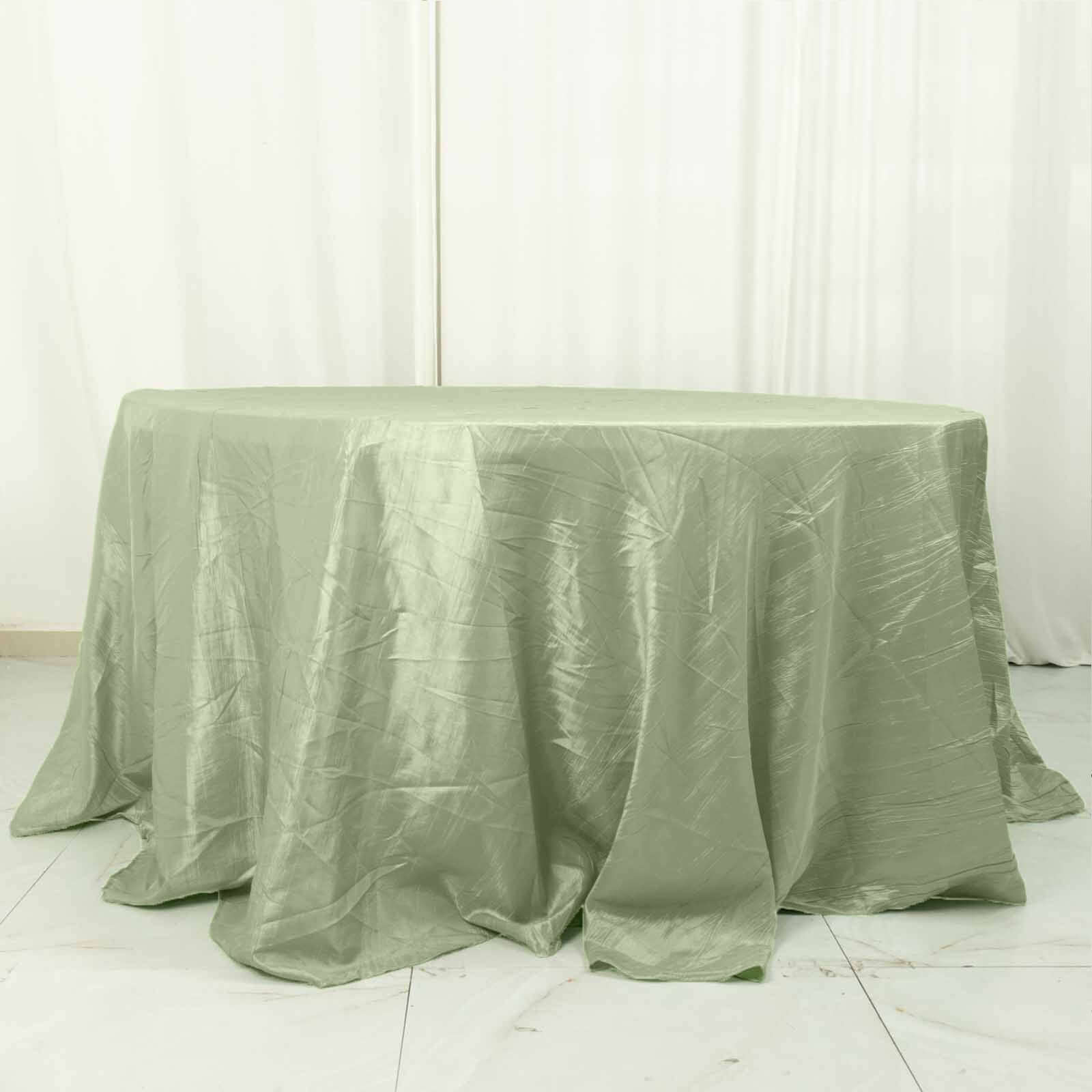 Hot Deal! Seamless Accordion Crinkle Sage Green Taffeta 132 Round Tablecloth for Events