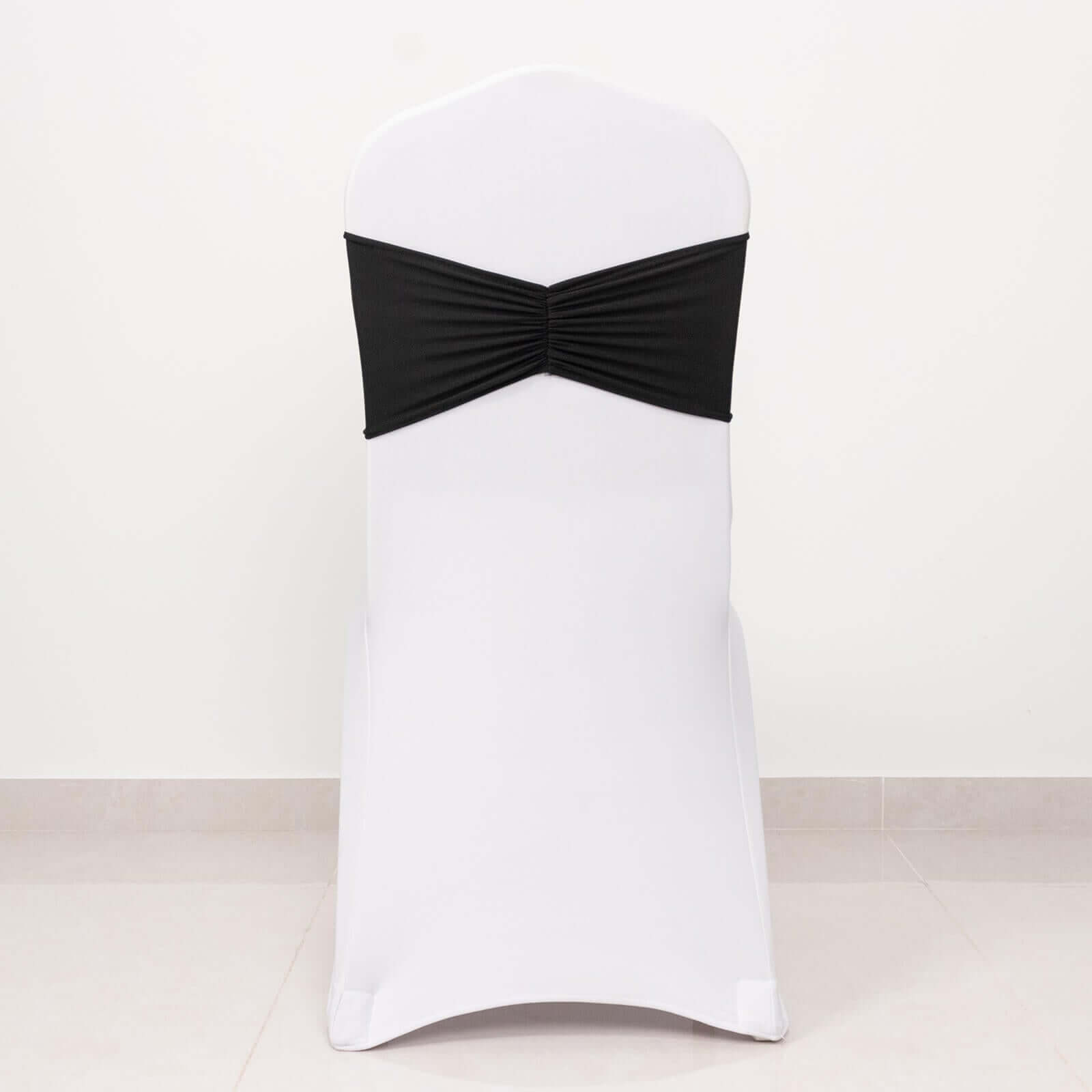 5-Pack Black Ruffled Spandex Chair Sashes - Wide, Stretchable and Easy-to-Use Decor Bands