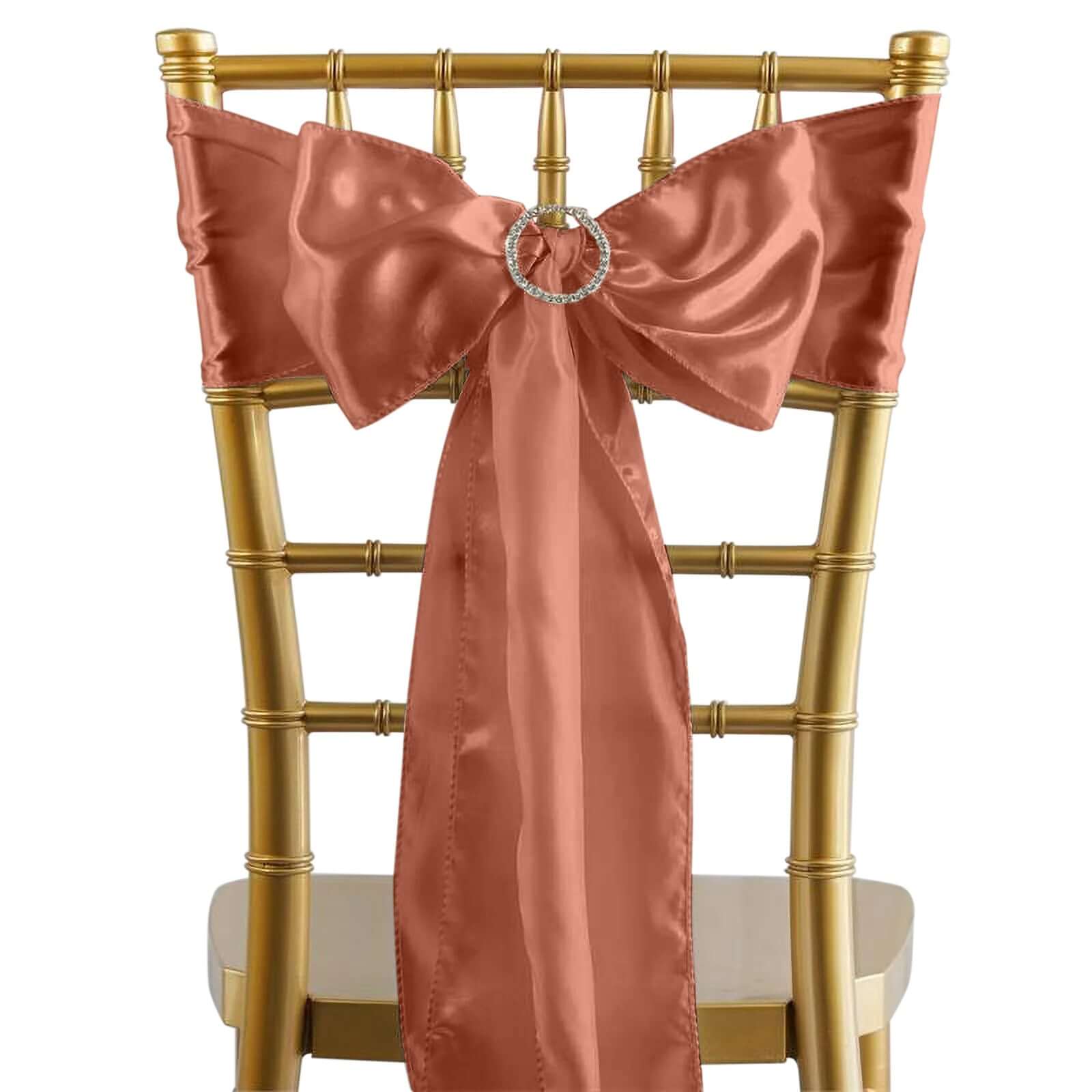 5-Pack Terracotta (Rust) Satin Chair Sashes - Durable & Shiny Bows