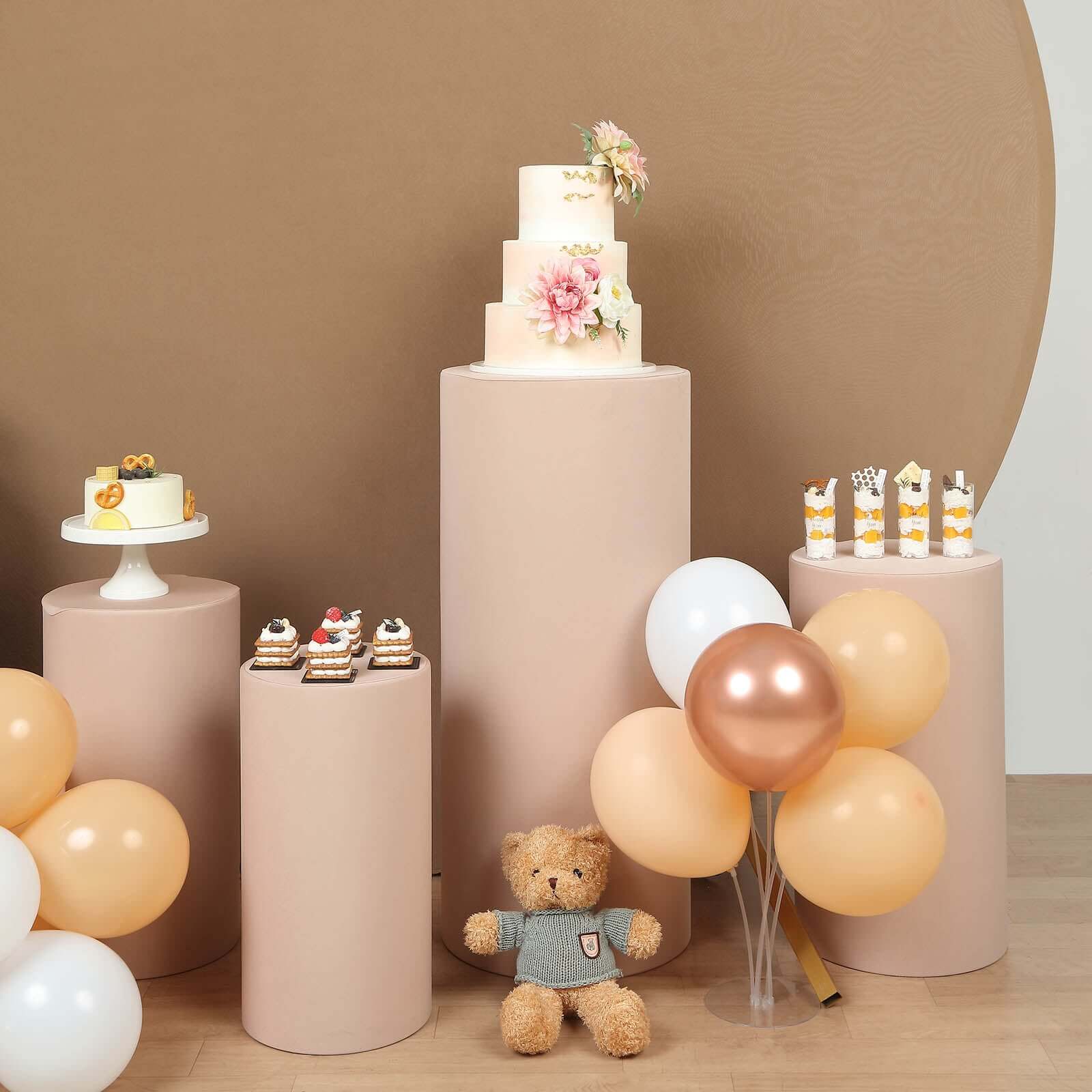 Amazing Deal! Set of 5 Nude Stretchable Spandex Cylinder Pedestal Stand Covers, 160 GSM