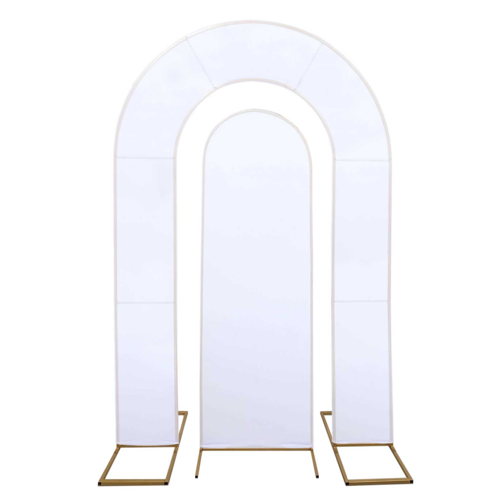 2-Piece White Spandex Wedding Arch Covers - 6ft & 8ft, Ideal for Round Top & Double Arch Stands