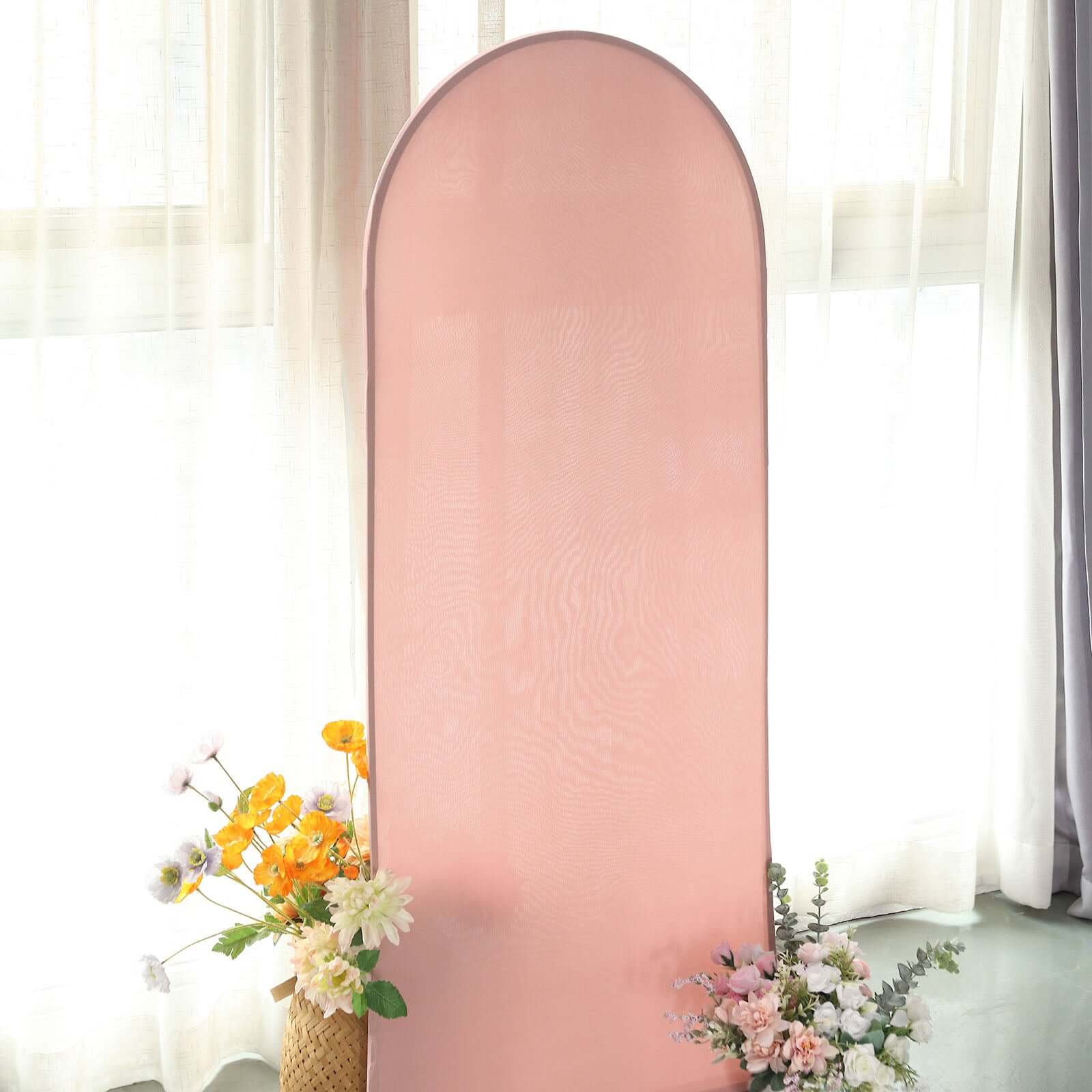 5ft Double - sided Matte Dusty Rose Spandex Fitted Cover for Round - top Wedding Arch