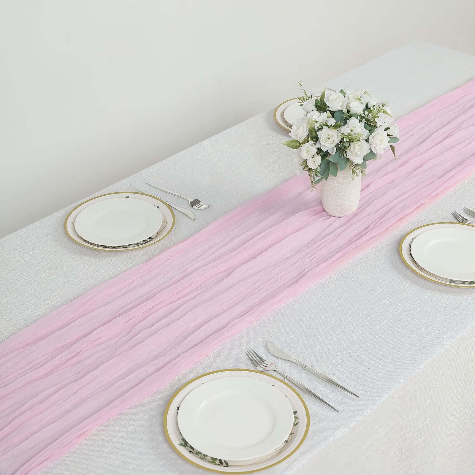 Hot Sale! 10ft Pink Gauze Cheesecloth Table Runner for Rustic Boho Decor