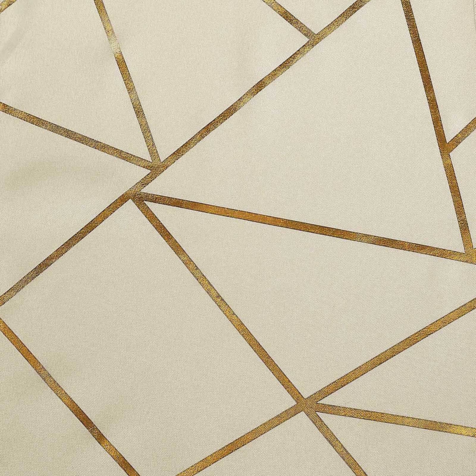 Exclusive Beige Polyester 120 Round Tablecloth with Gold Foil Geometric Pattern - Wrinkle-Resistant