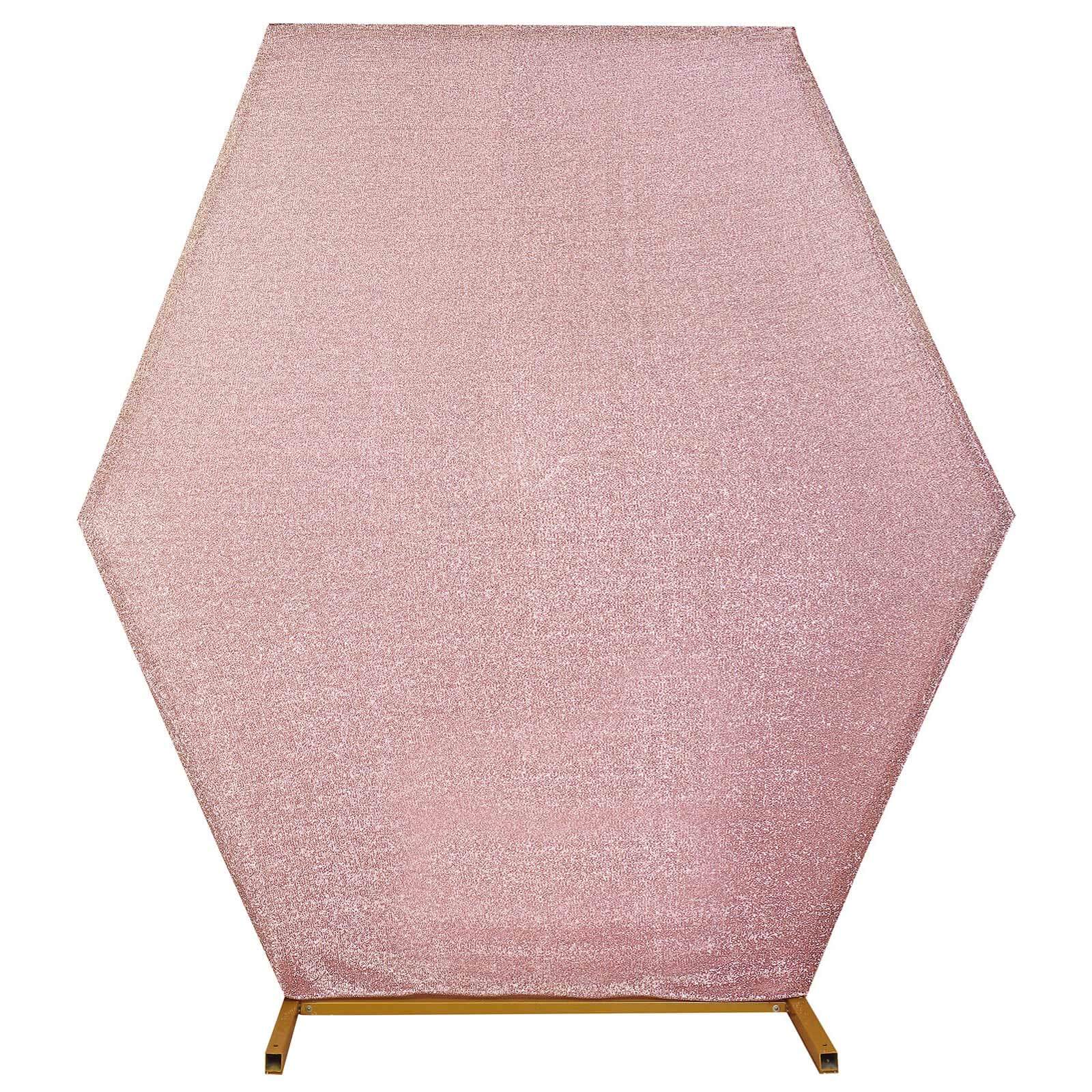 Special Offer! 8ft x 7ft Rose Gold Metallic Shimmer Tinsel Spandex Two - Sided Hexagon Wedding Arbor Backdrop Cover