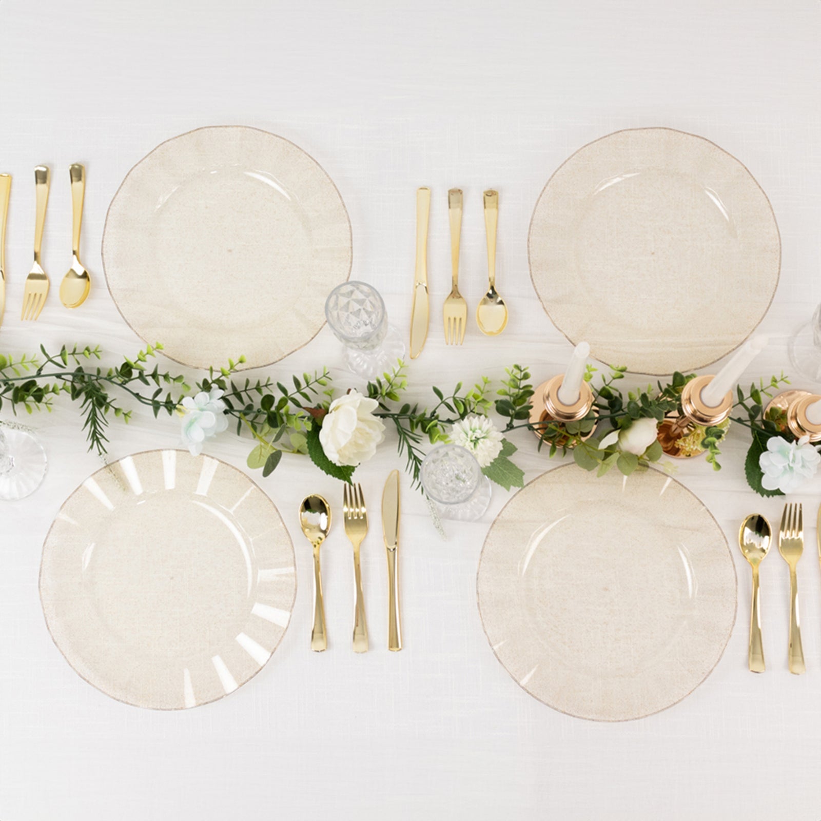Get 10-Pack of Sturdy Disposable Gold Glitter Round Plastic Dinner Plates with Ruffled Rim