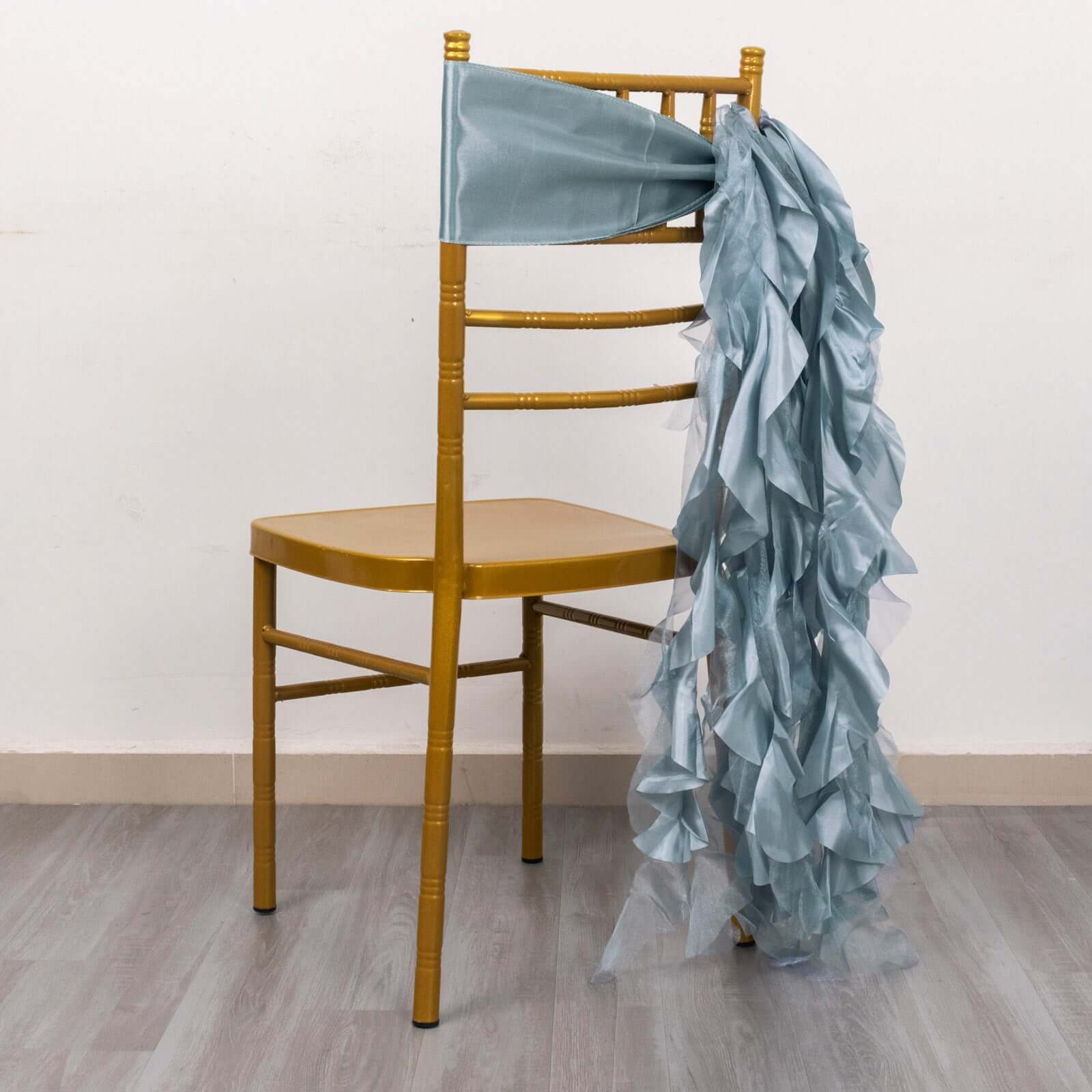 5-Pack Dusty Blue Chiffon Satin Chair Sashes - Easy Install, Curly Willow Style