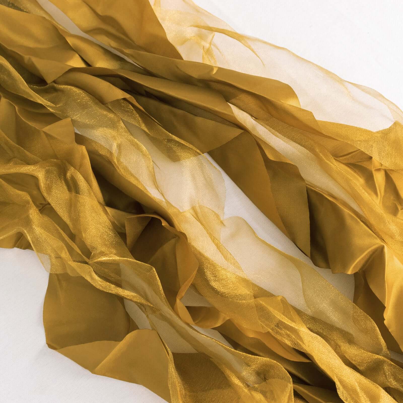 5-Pack Gold Chiffon Satin Curly Willow Chair Sashes - Easy Install, Ideal for Weddings