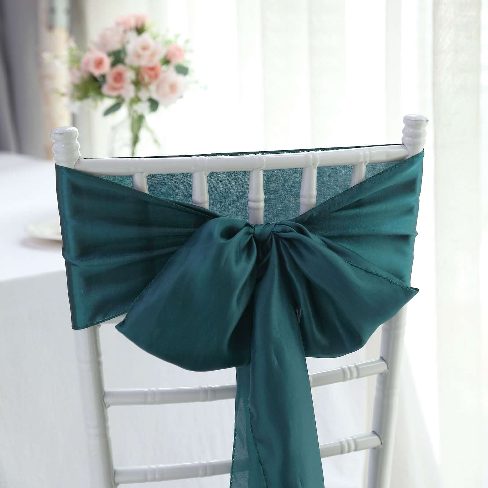 5-Pack Peacock Teal Satin Chair Sashes - Durable & Shiny Decor
