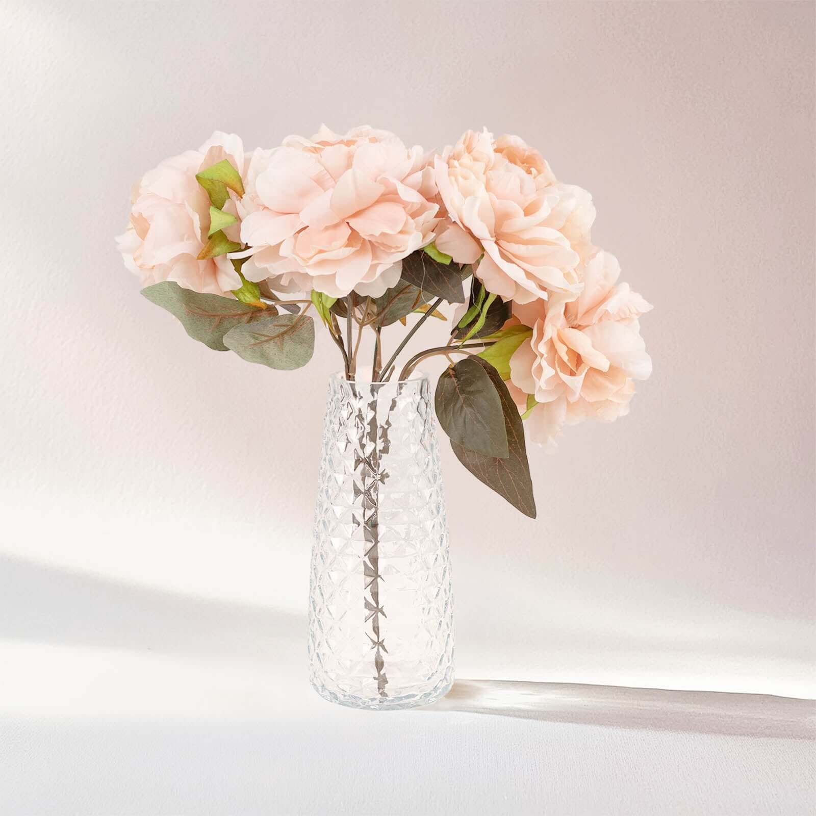 6-Pack Clear Glass Urn Vases with Diamond Cut Pattern - Ideal for Event Decor, 8.5 Inches