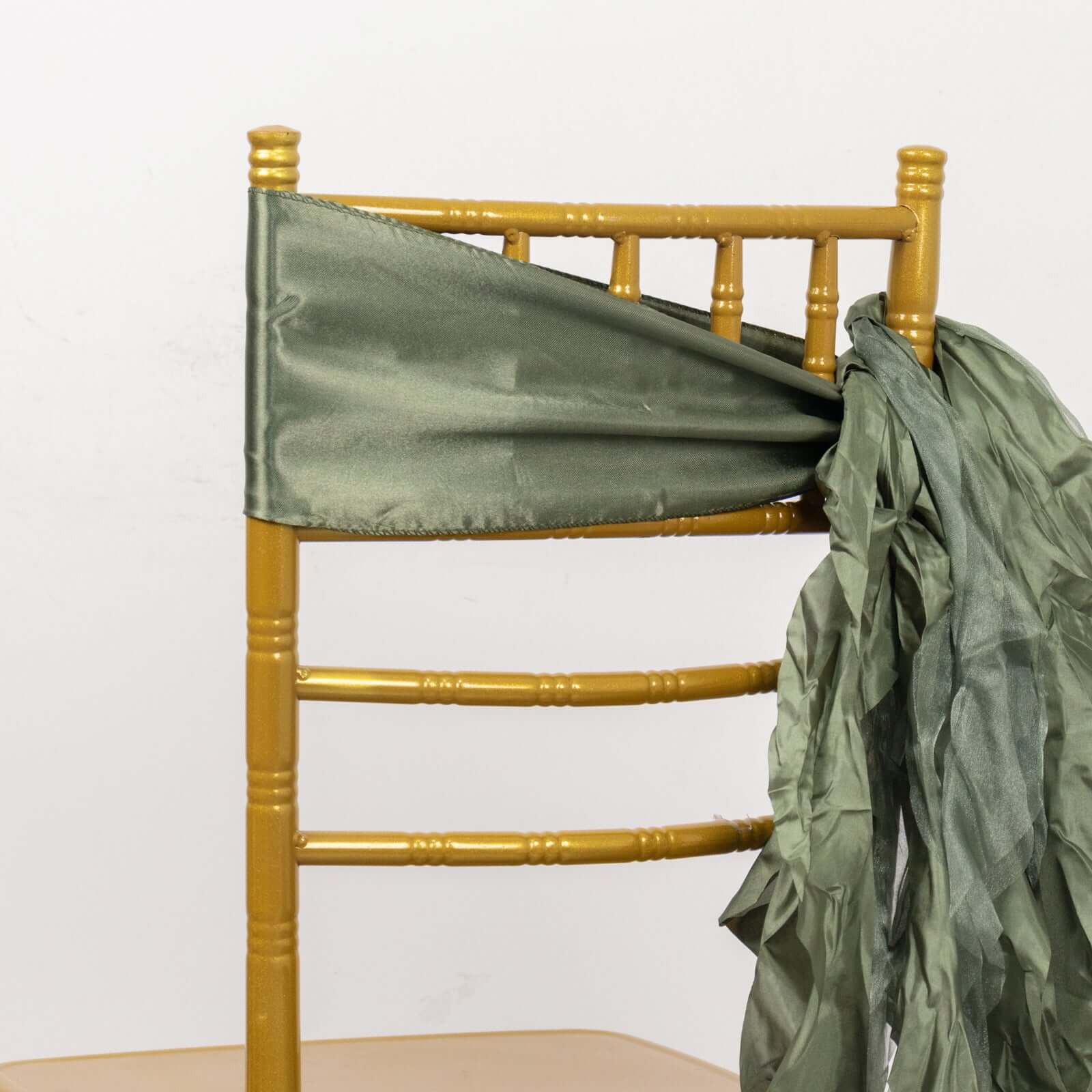 5-Piece Set of Dusty Sage Green Chiffon Satin Chair Sashes - Easy Install for Events