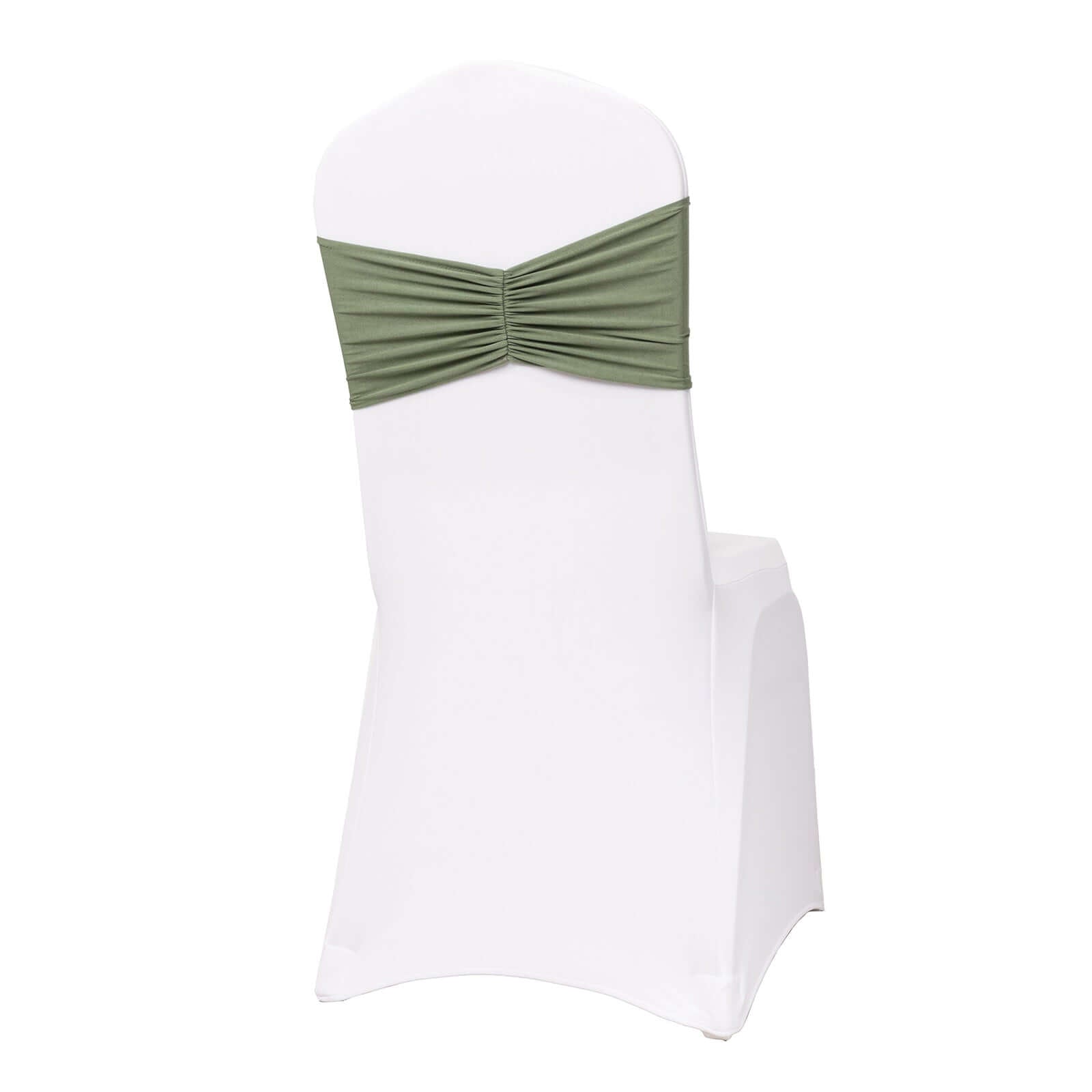 5-Piece Set of Dusty Sage Green Ruffled Spandex Chair Sashes - Wide Stretch Bands, Easy to Use
