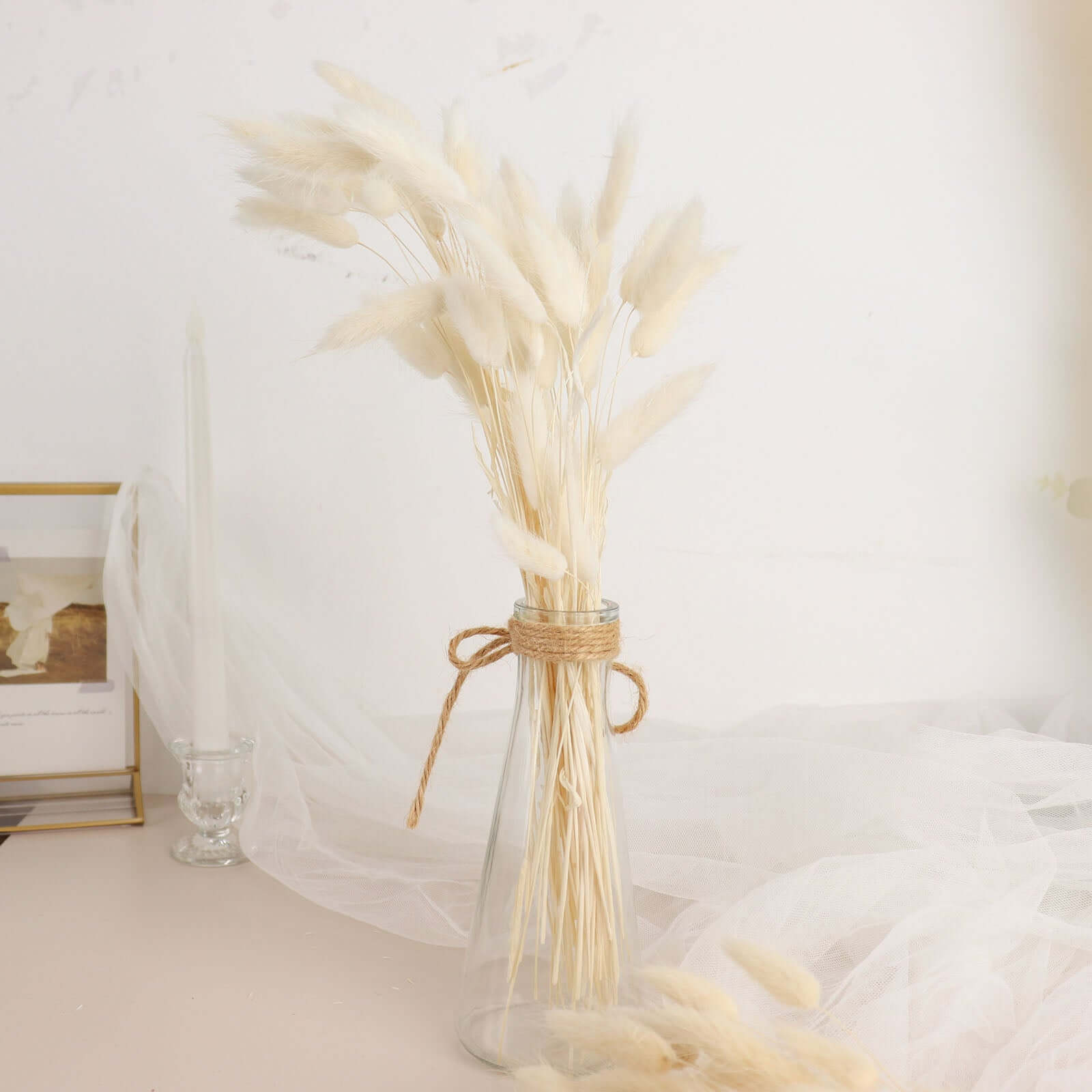 50-Pack Natural White Dried Bunny Tail Grass - Ideal for Modern Farmhouse Decor and Event Styling