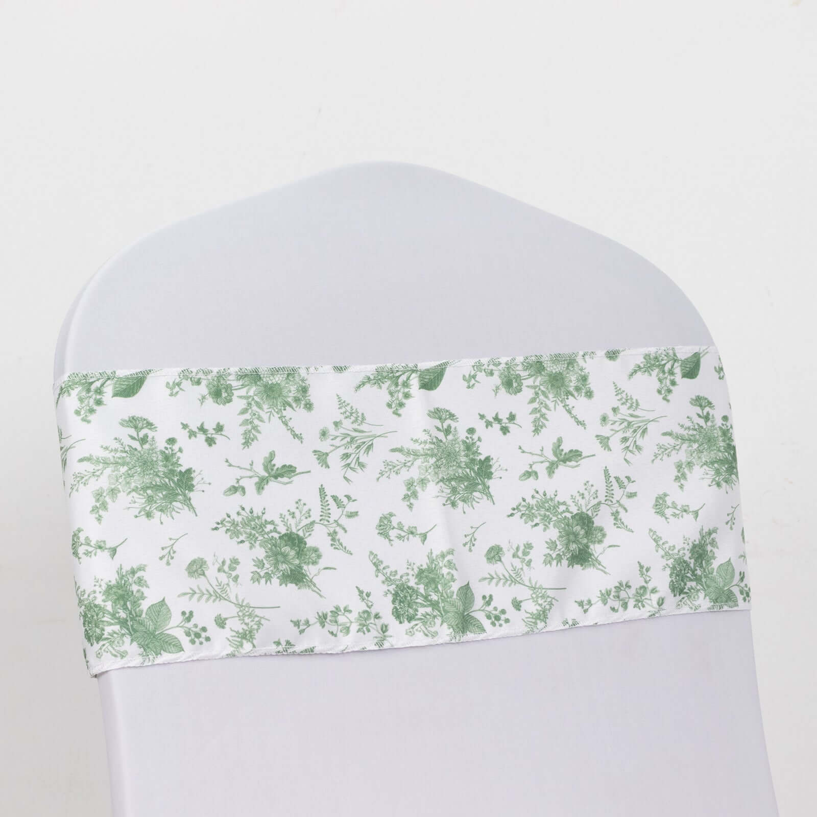 5-Pack French Toile Floral Polyester Chair Sashes in Dusty Sage Green - Stylish, Durable & Reusable