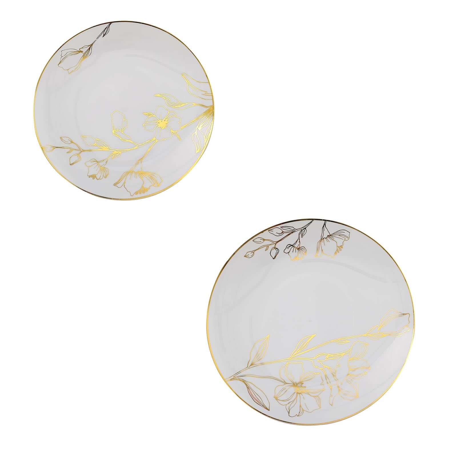 Hot Deal! Set of 20 Disposable Plastic Dinner and Dessert Plates in White with Gold Floral Design for Special Occasions