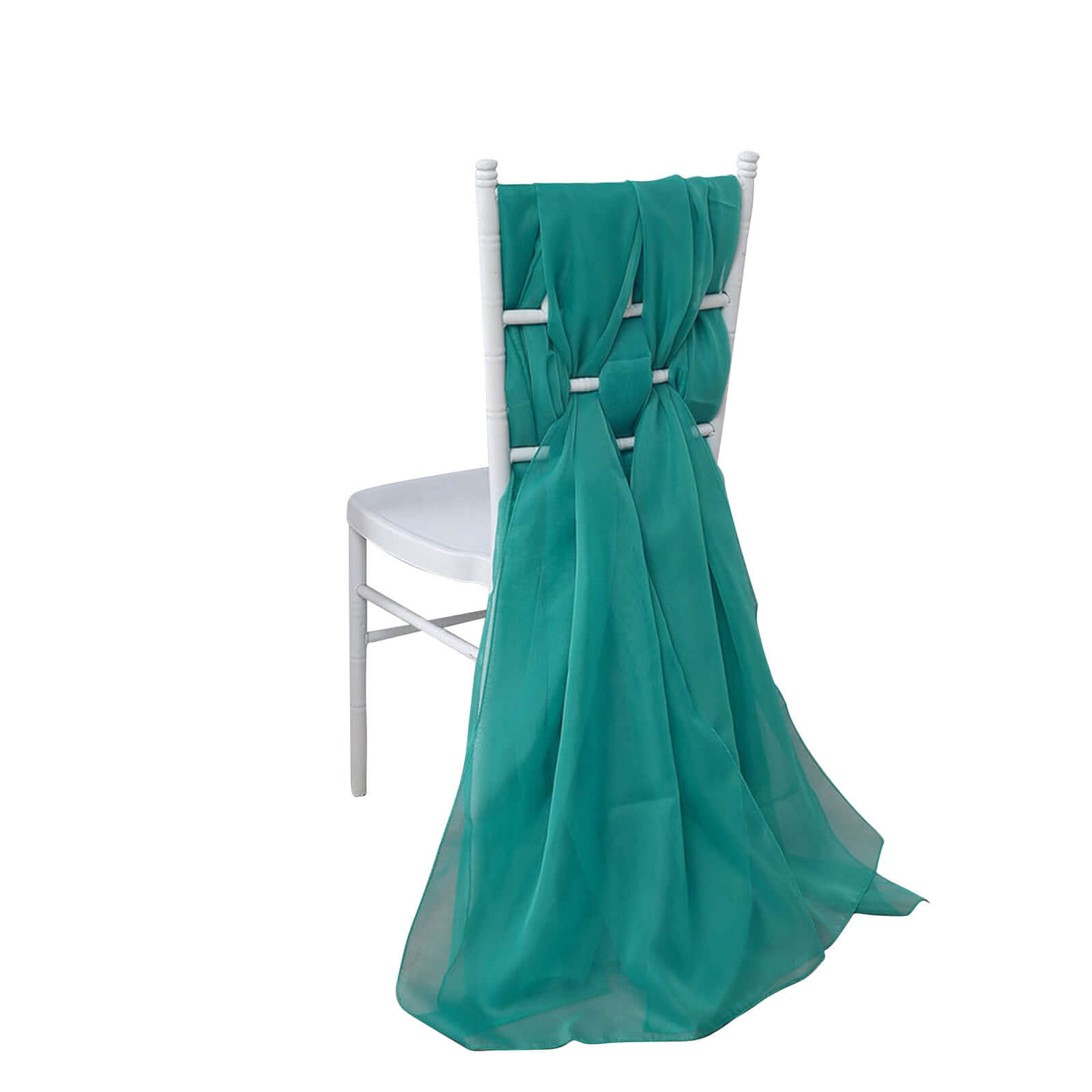 5-Piece Set of Turquoise Premium Chiffon Chair Sashes - Soft, Lightweight Designer Bows 22x78