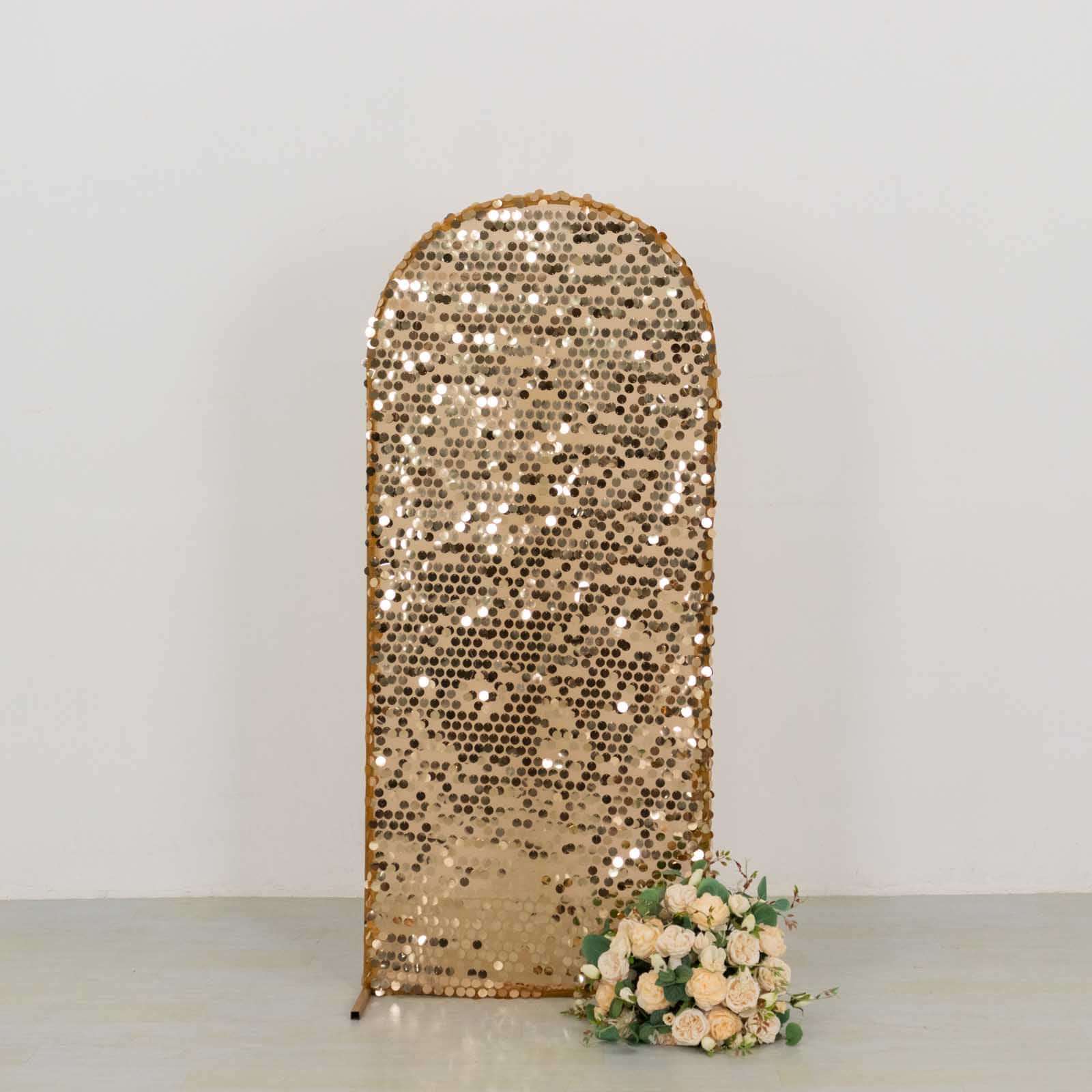 5ft Sparkly Gold Sequin Fitted Cover for Round Top Wedding Arch - Premium Deal