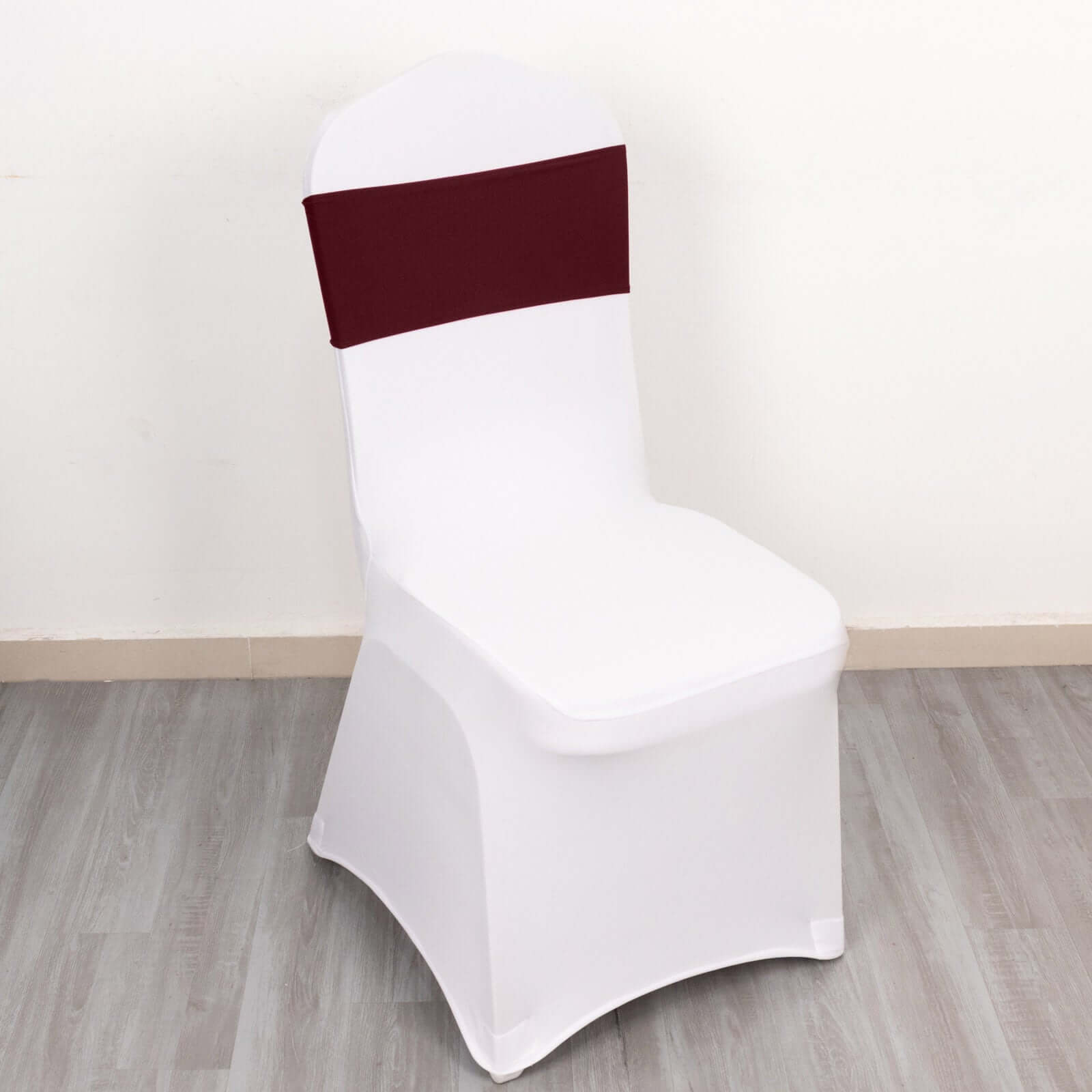 5-Pack Reusable Burgundy Spandex Chair Sashes with Gold Rhinestone Buckles - 4-Way Stretch
