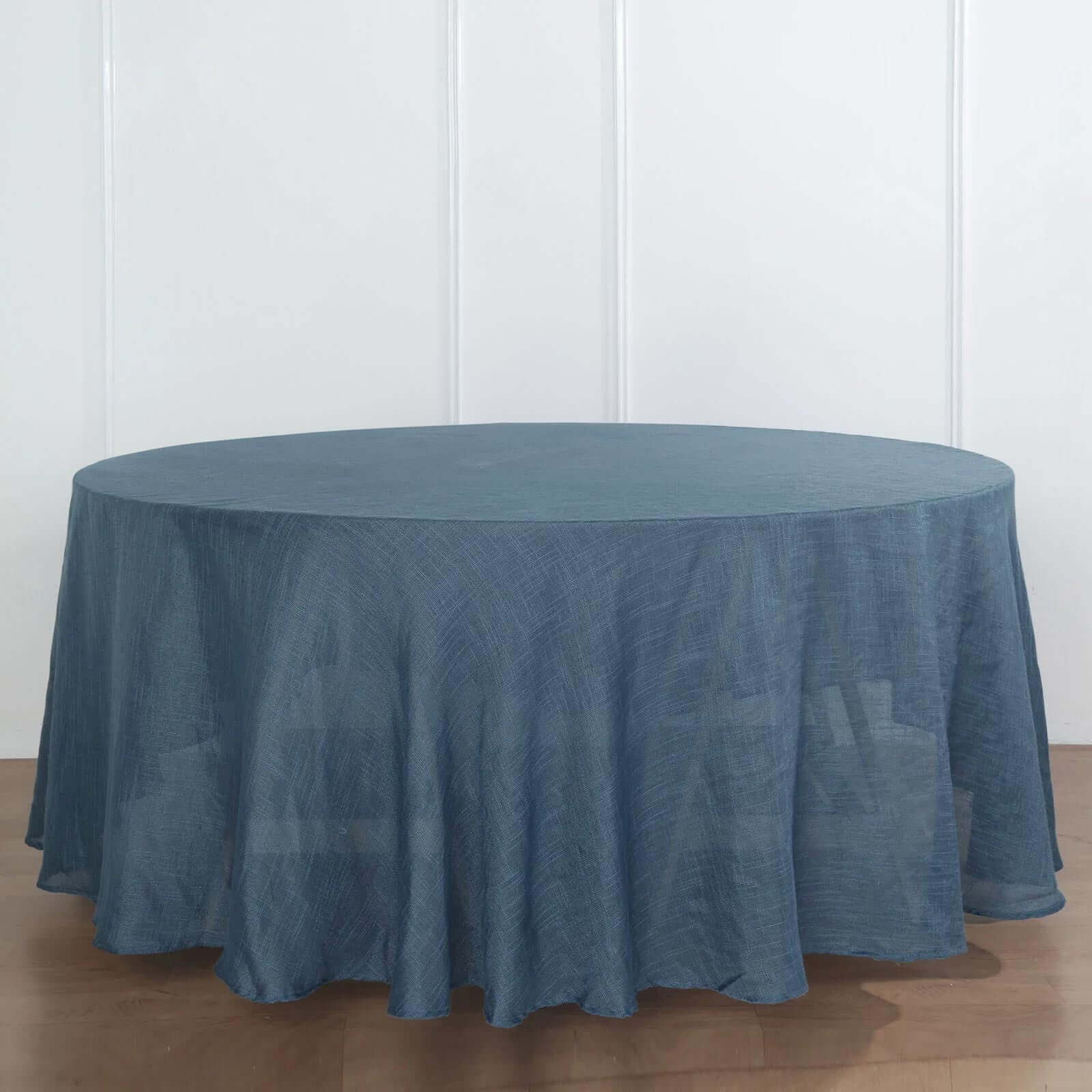 Premium Blue Faux Linen 120' Round Wrinkle-Resistant Tablecloth