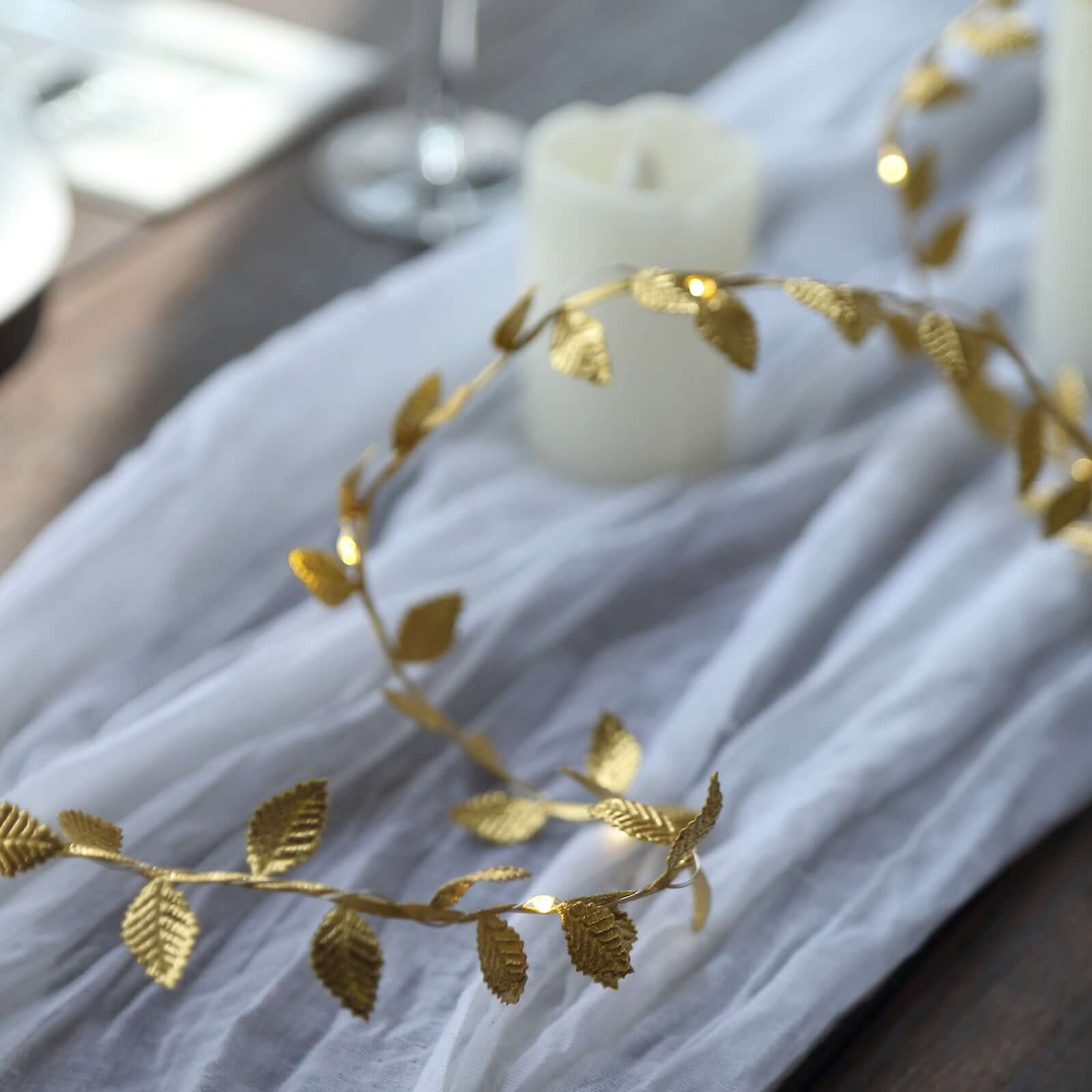 Hot Sale! 40 LED 15ft Battery-Operated Metallic Gold Rose Leaf Garland String Lights, Warm White