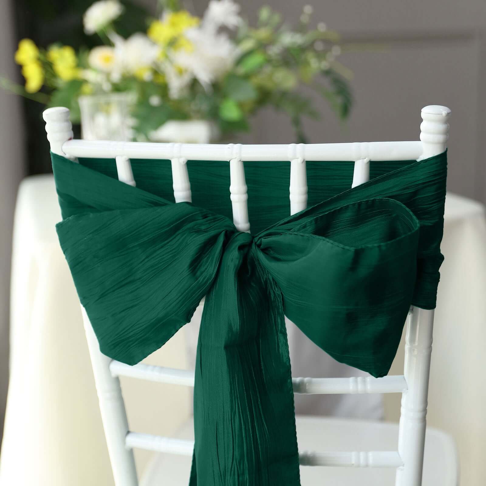 5-Pack Hunter Emerald Green Accordion Crinkle Taffeta Chair Sashes - Ideal for Weddings & Gatherings