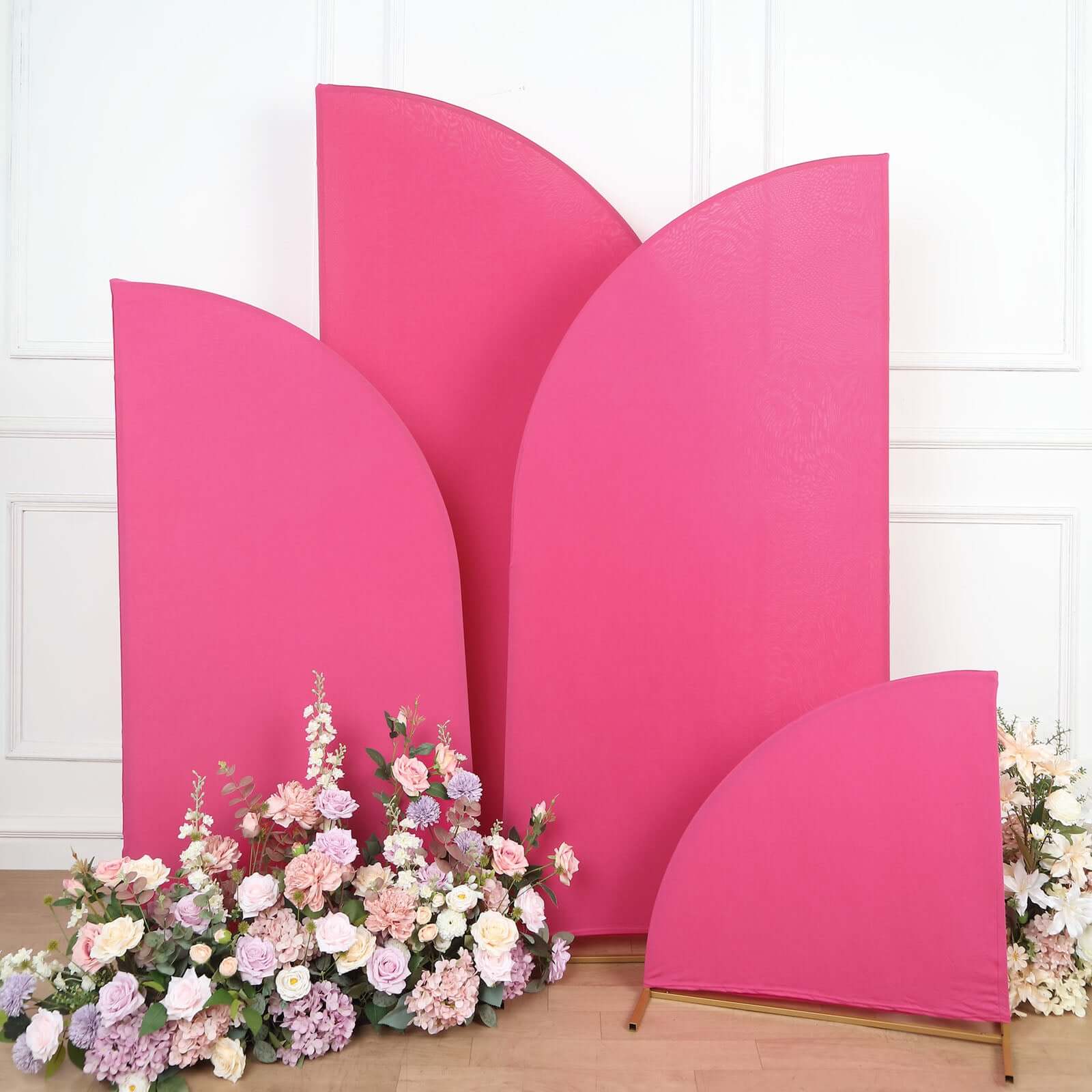 Hot Deal! Custom Fitted Set of 4 Matte Fuchsia Spandex Half Moon Wedding Arch Covers in 4 Sizes