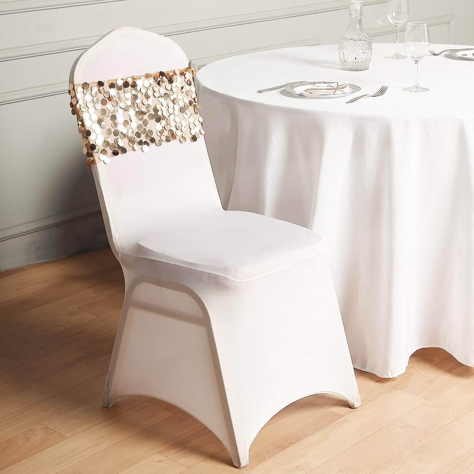 Hot Deal! 5-Pack Gold Big Payette Sequin 13x10 Chair Sash Bands for Weddings & Gatherings