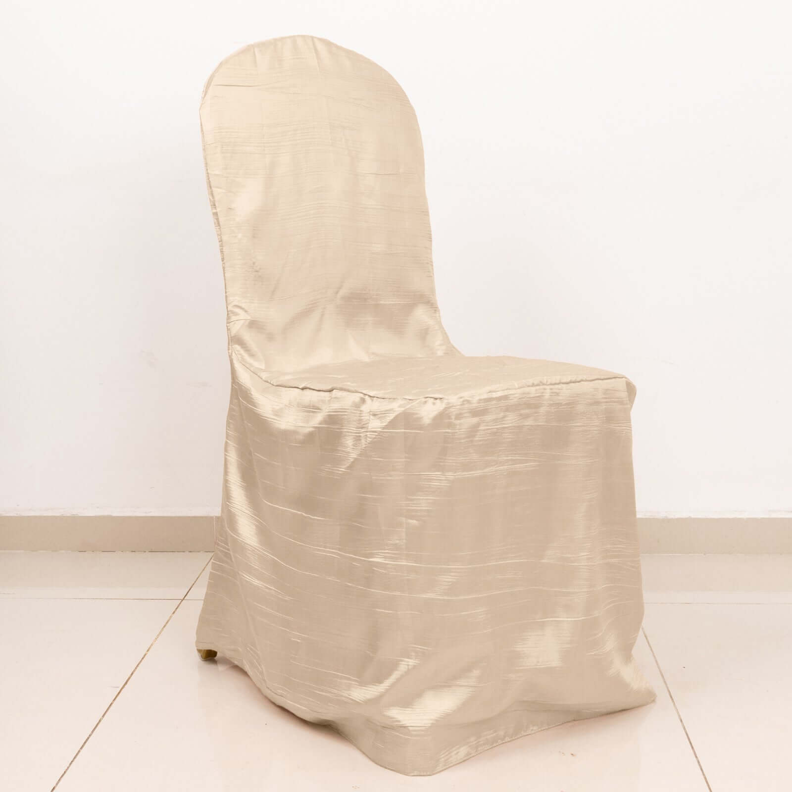 Beige Reusable Crinkle Crushed Taffeta Chair Cover for Banquet Chairs - Great Value!