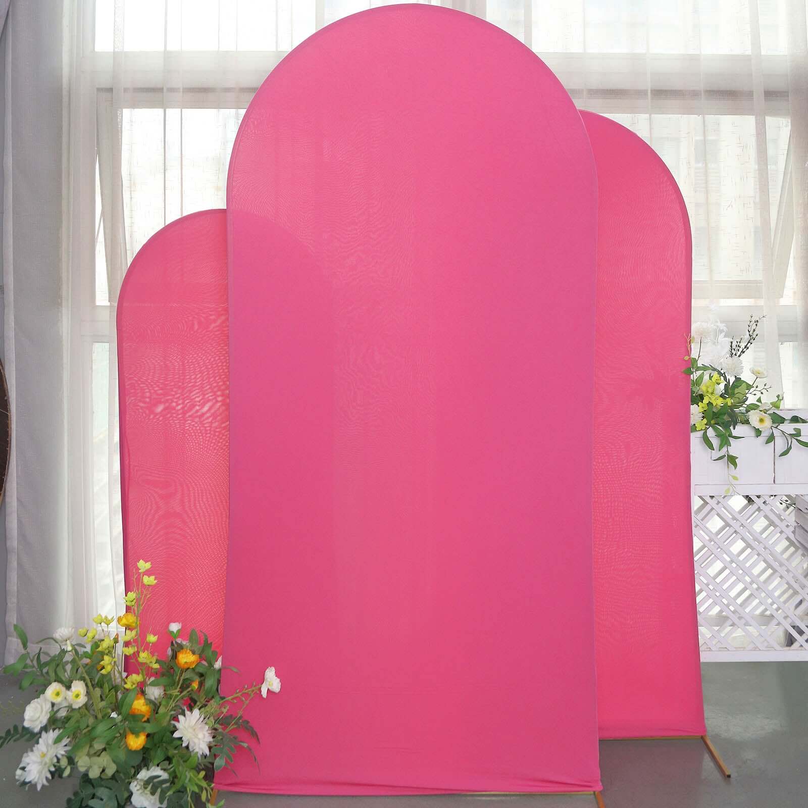 3-Piece Matte Fuchsia Spandex Fitted Covers for Round Top Chiara Wedding Arch - 5ft, 6ft, 7ft