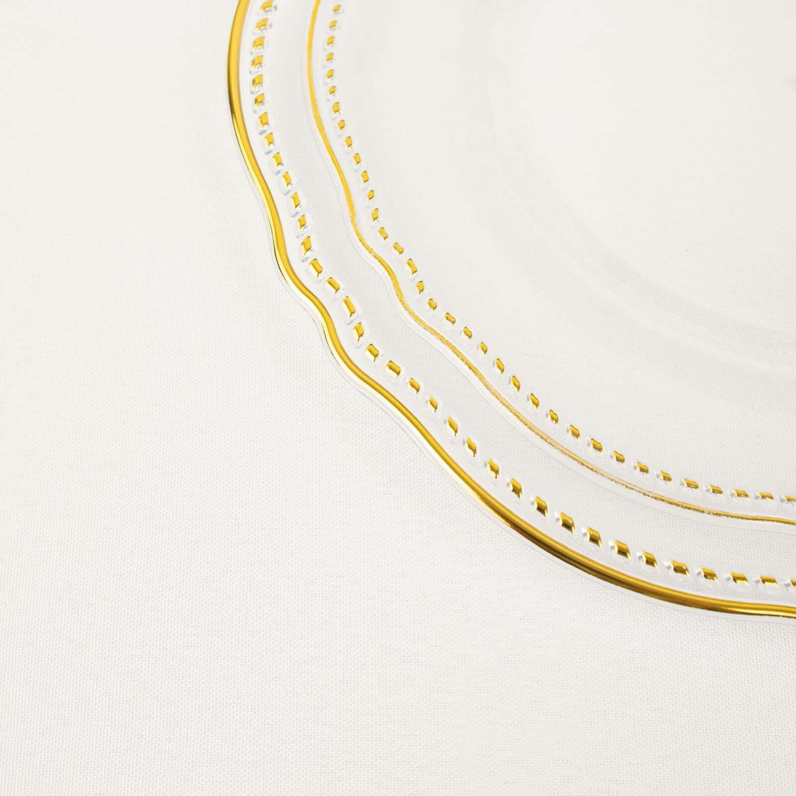 10-Pack Disposable Clear Plastic Dinner Plates with Gold Scalloped Rim - Ideal for Parties