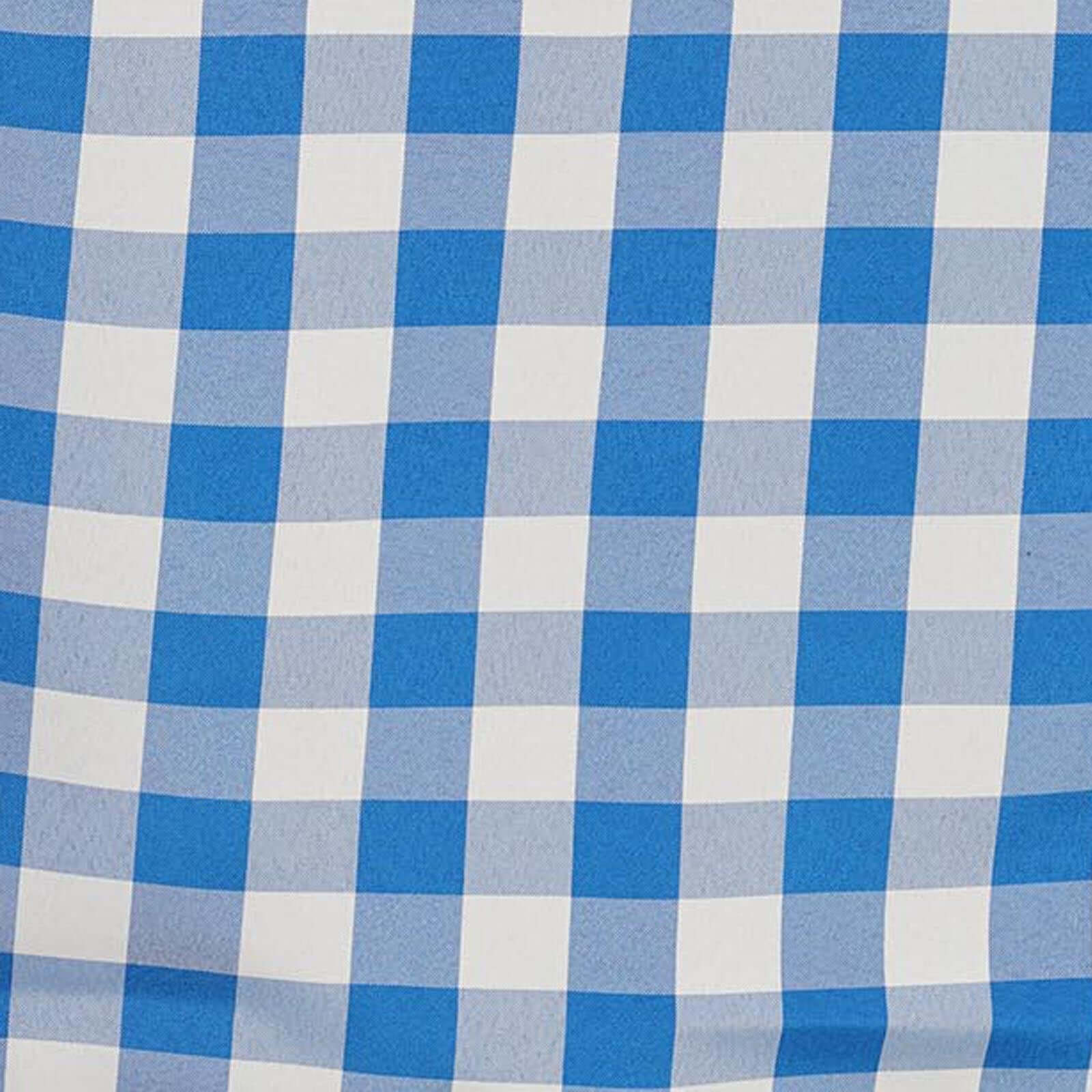 Hot! 120" Polyester Seamless White/Blue Checkered Buffalo Plaid Round Tablecloth