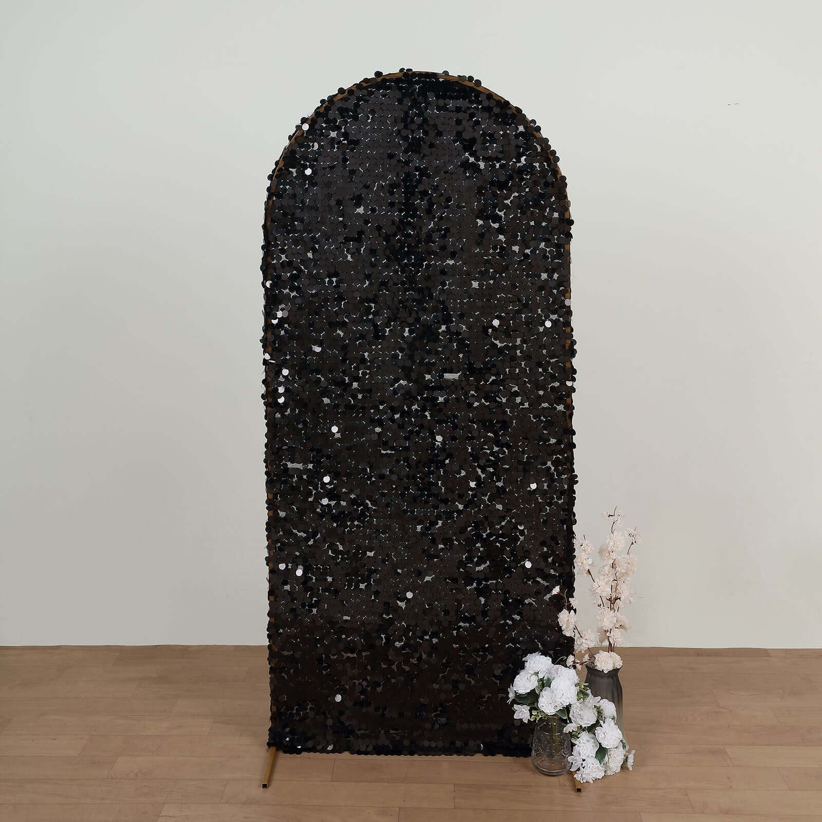 Hot Sale! 6ft Double-Sided Sparkly Black Payette Sequin Cover for Round Top Wedding Arch