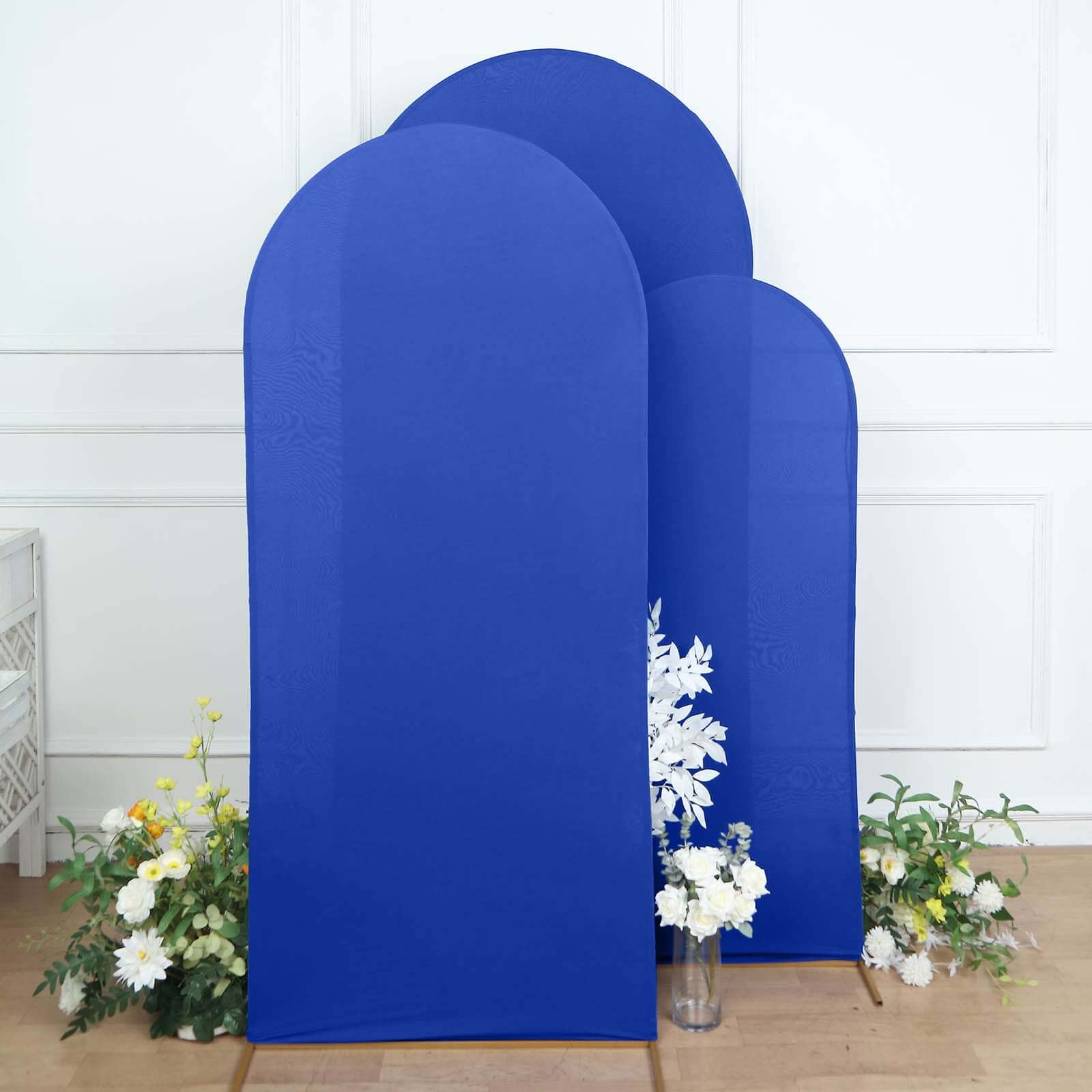 3-Piece Matte Royal Blue Spandex Fitted Covers for Round Top Chiara Wedding Arch - 5ft, 6ft, 7ft