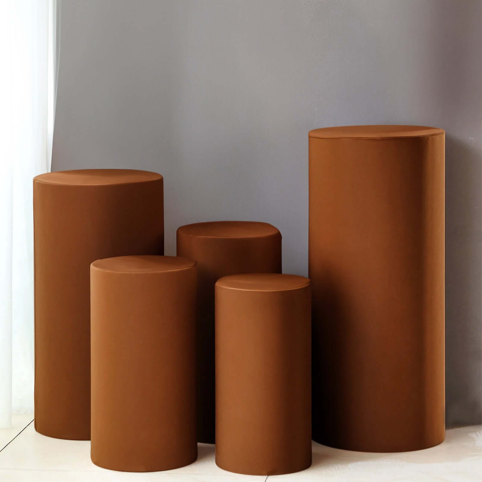 5-Piece Set of Cinnamon Brown Stretchable Spandex Pedestal Stand Covers - 160 GSM