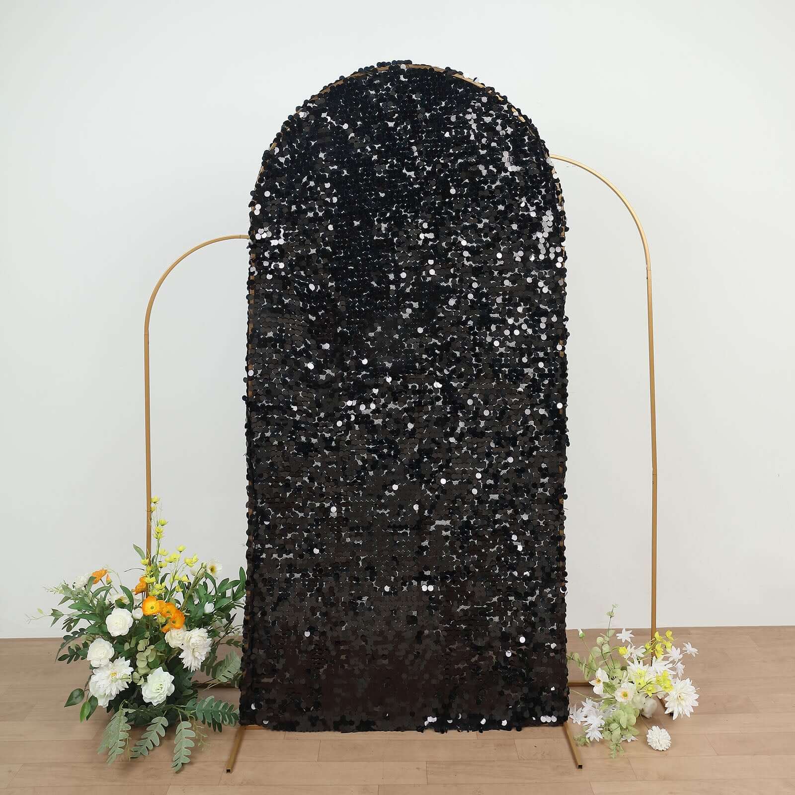 7ft Double-Sided Sparkling Black Payette Sequin Cover for Round Top Wedding Arch