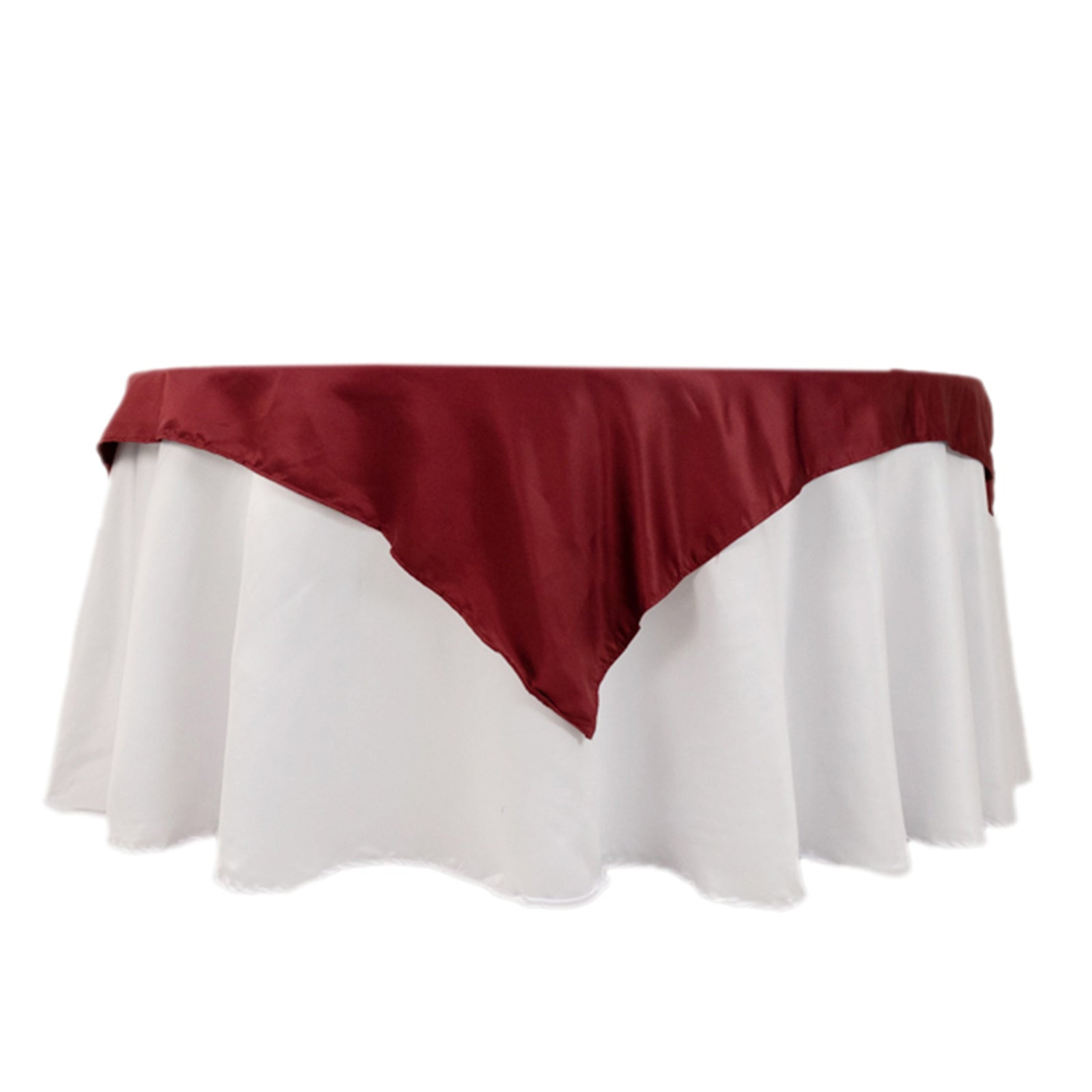 Luxury Burgundy Lamour Satin 54x54 Square Table Overlay - Durable & Silk-Like