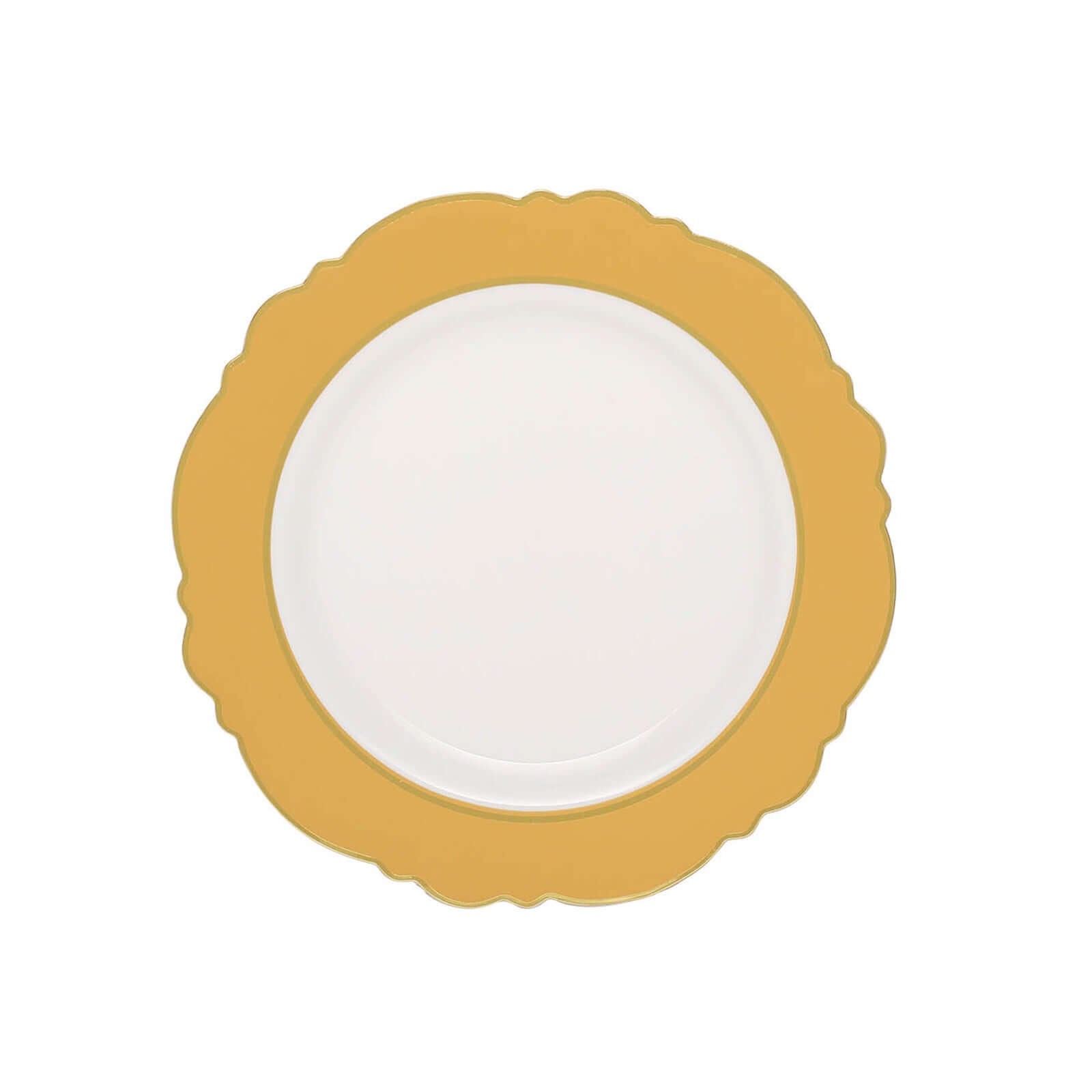 10-Pack Disposable White Plastic Dessert Plates with Gold Blossom & Edging for Elegant Table Decor