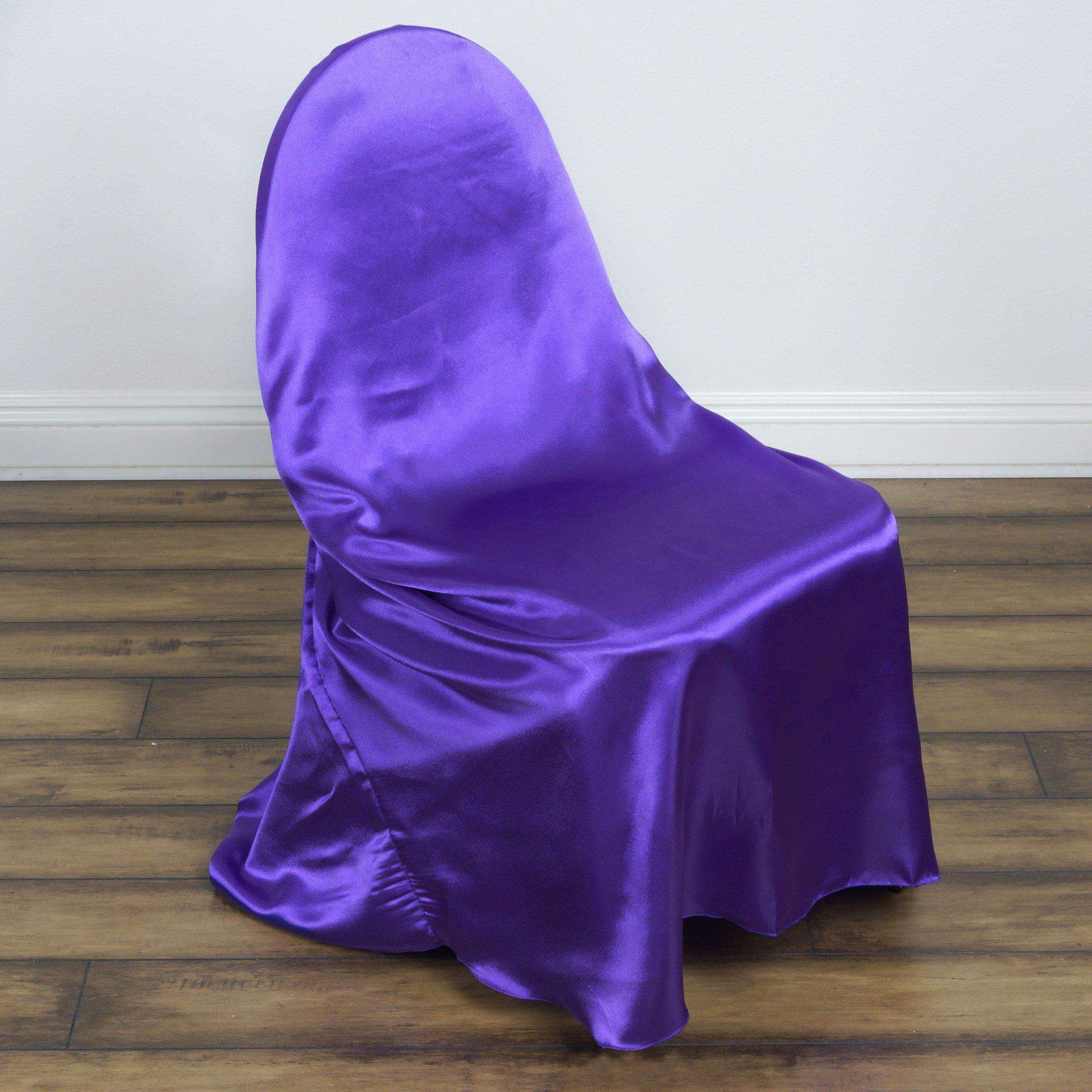Affordable Purple Satin Self-Tie Chair Covers - Universal Design for Folding, Dining & Banquet Chairs