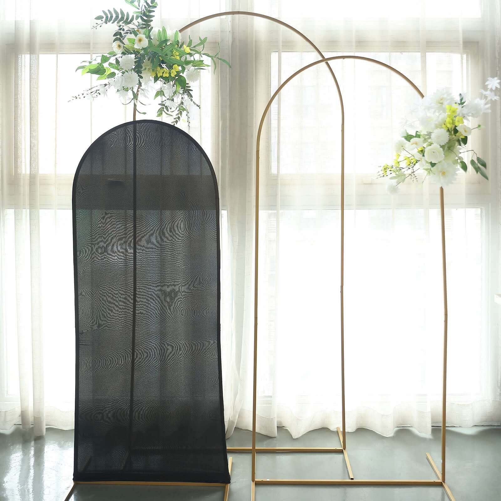 Exclusive 5ft Matte Black Spandex Fitted Cover for Round Top Wedding Arch