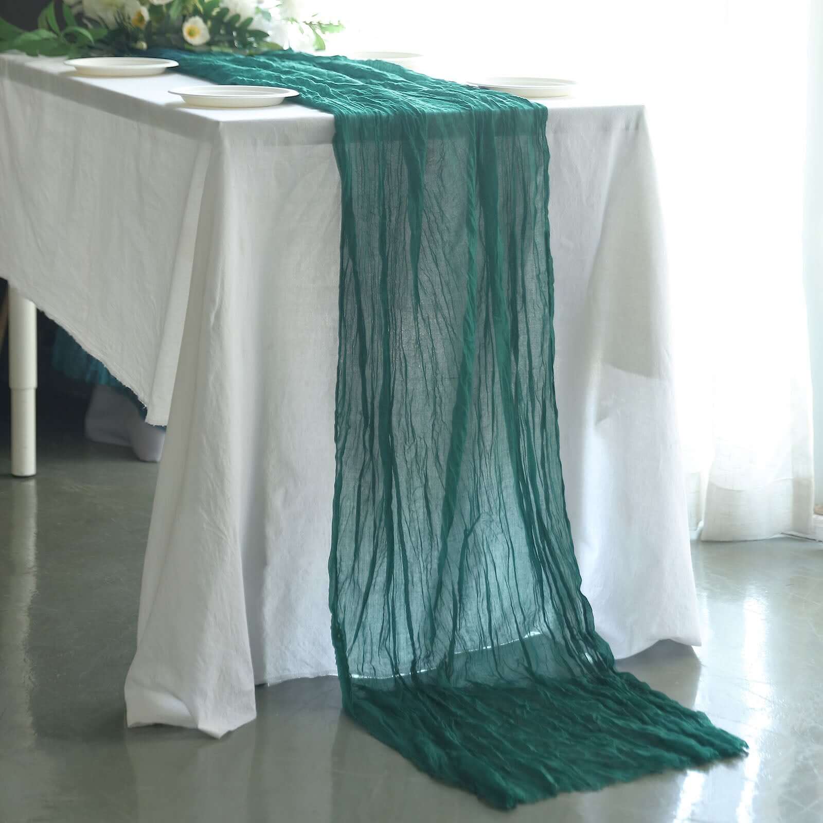 Hot Sale! 10ft Peacock Teal Gauze Cheesecloth Table Runner - Rustic Boho Style