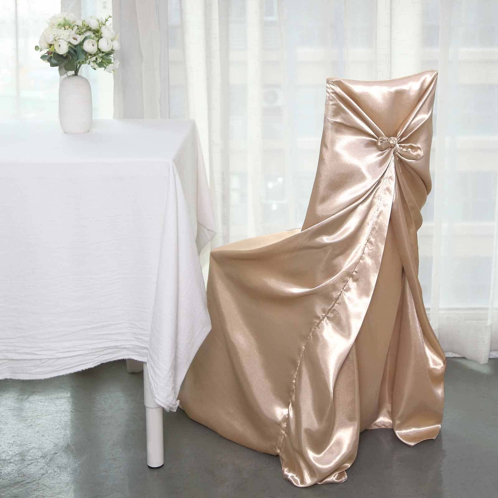 Durable Nude Satin Self-Tie Chair Cover for Folding, Dining & Banquet Chairs