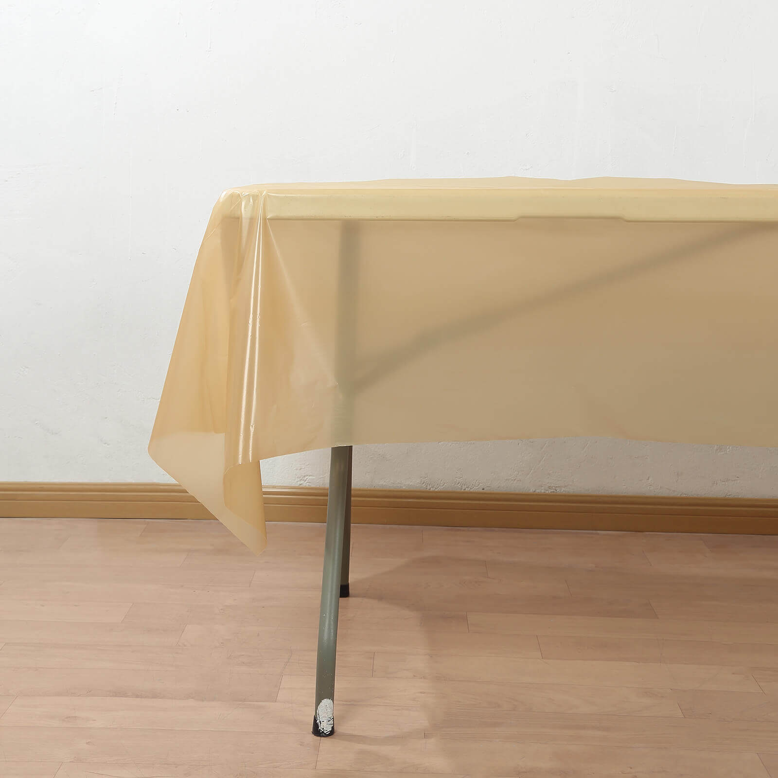 Customizable Gold Plastic Table Cover Roll with Slide Cutter - Great for Events!