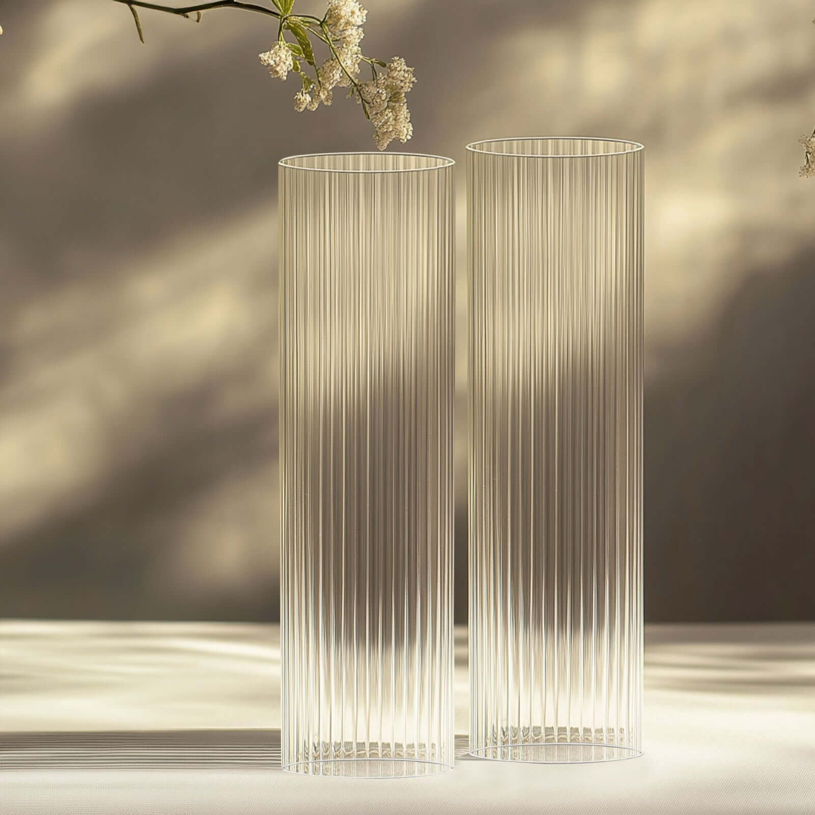 Hot Deal! 2-Pack 20" Clear Ribbed Glass Hurricane Shades for Stylish Candle Holders