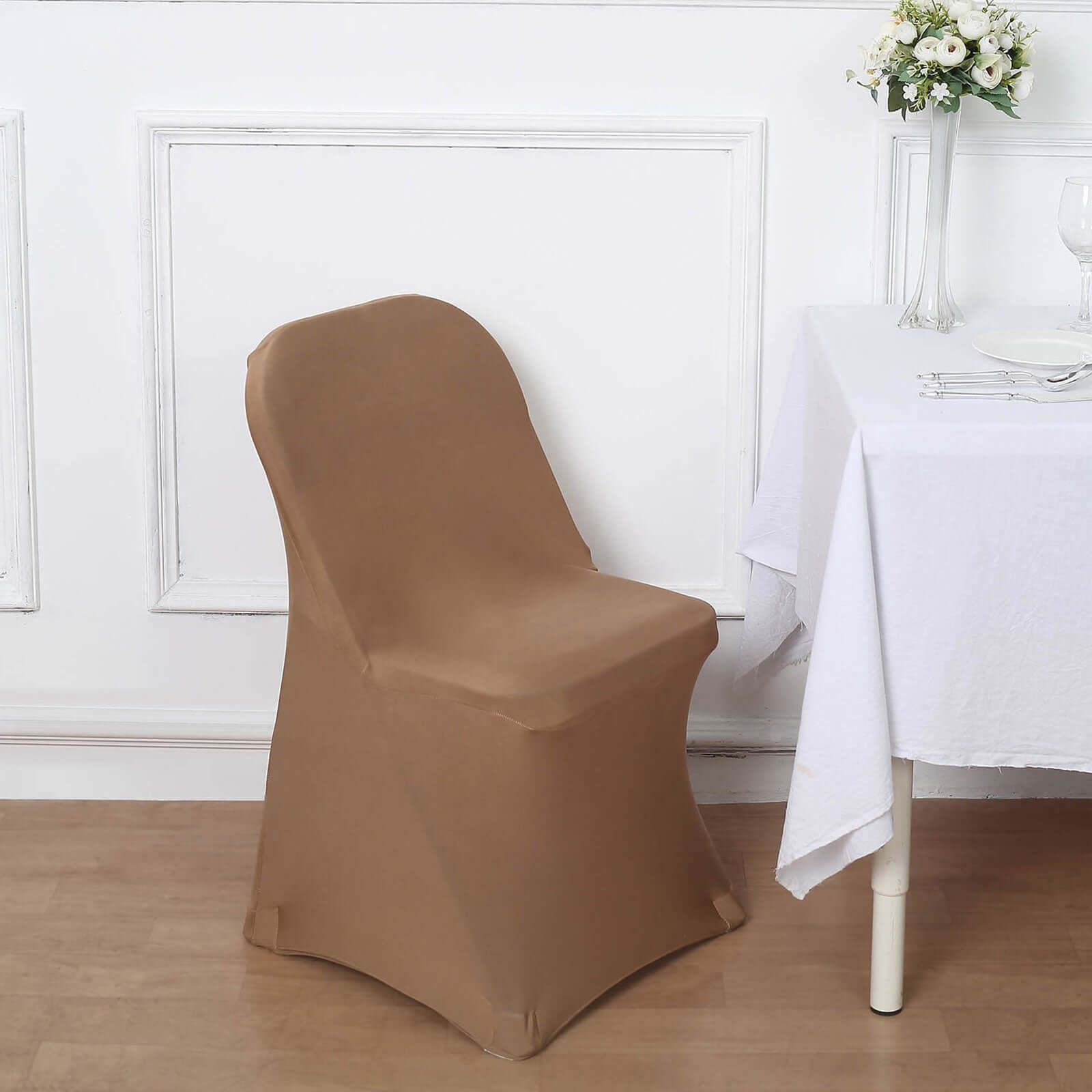 Reusable & Wrinkle-Resistant Taupe Stretch Spandex Slipcover for Folding Chairs